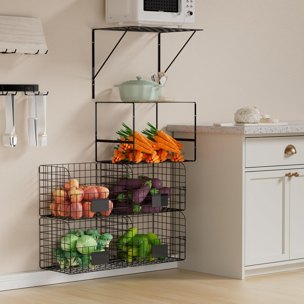 Niovrooro Garage Shelving Wall Mounted with Wire Baskets and Hooks,Basement Hanging Storage and Organizers,Heavy Duty Organization Shelves,Wall Storage Rack Niovrooro