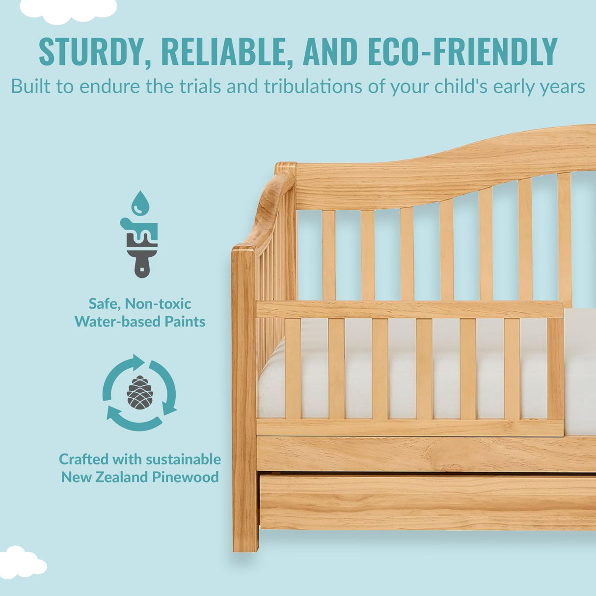 Dream On Me Toddler Day Bed in Natural, Greenguard Gold Certified, 54.5x29x28 Inch (Pack of 1) Dream On Me