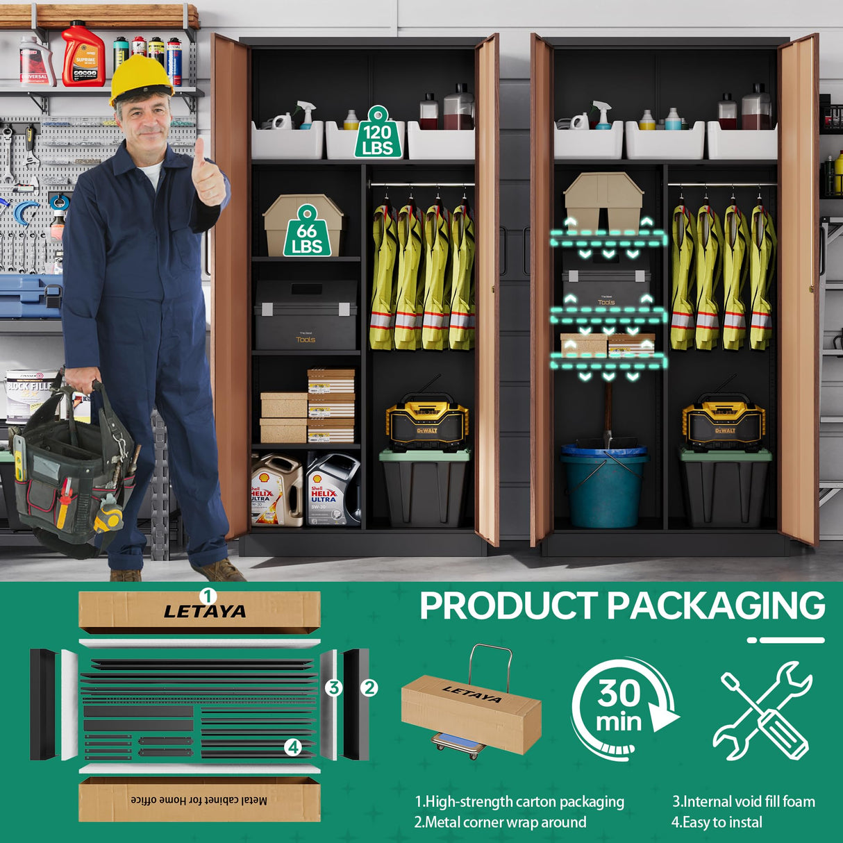 Letaya Metal Storage Cabinets,72'' Employee Lockers Steel Wardrobe with Lock Door for Office,Home,School,Gym,Fire Department,Hotel(Wood Grain Color) Letaya