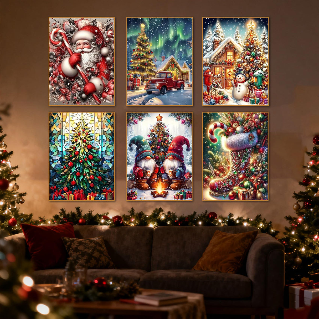 6 Pack Christmas Diamond Painting Kits for Adults- Christmas Diamond Art Kits for Adults, Christmas Tree Snowman Boots Santa Claus Truck Gnome Diamond Painting for Home Wall Decor 12x16 Inch HITO