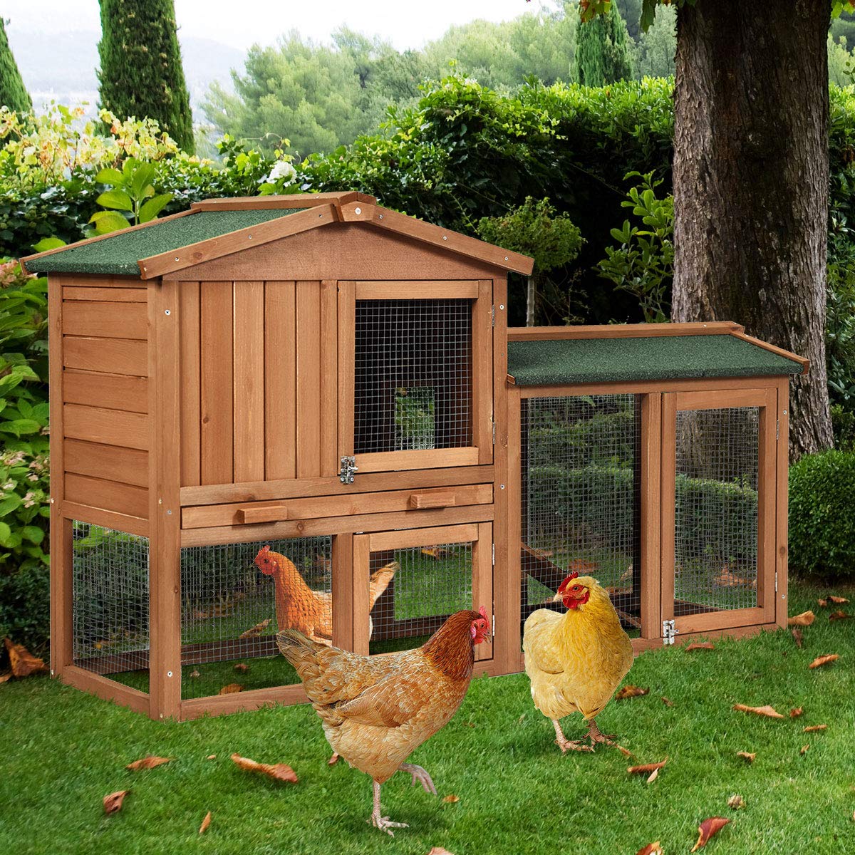 Tangkula Rabbit Hutch Indoor and Outdoor, 58-Inch Bunny Cage with Removable Tray & Ramp, Wood Chicken Coop with Waterproof Roof for Rabbits, Chicken and Guinea Pigs Tangkula