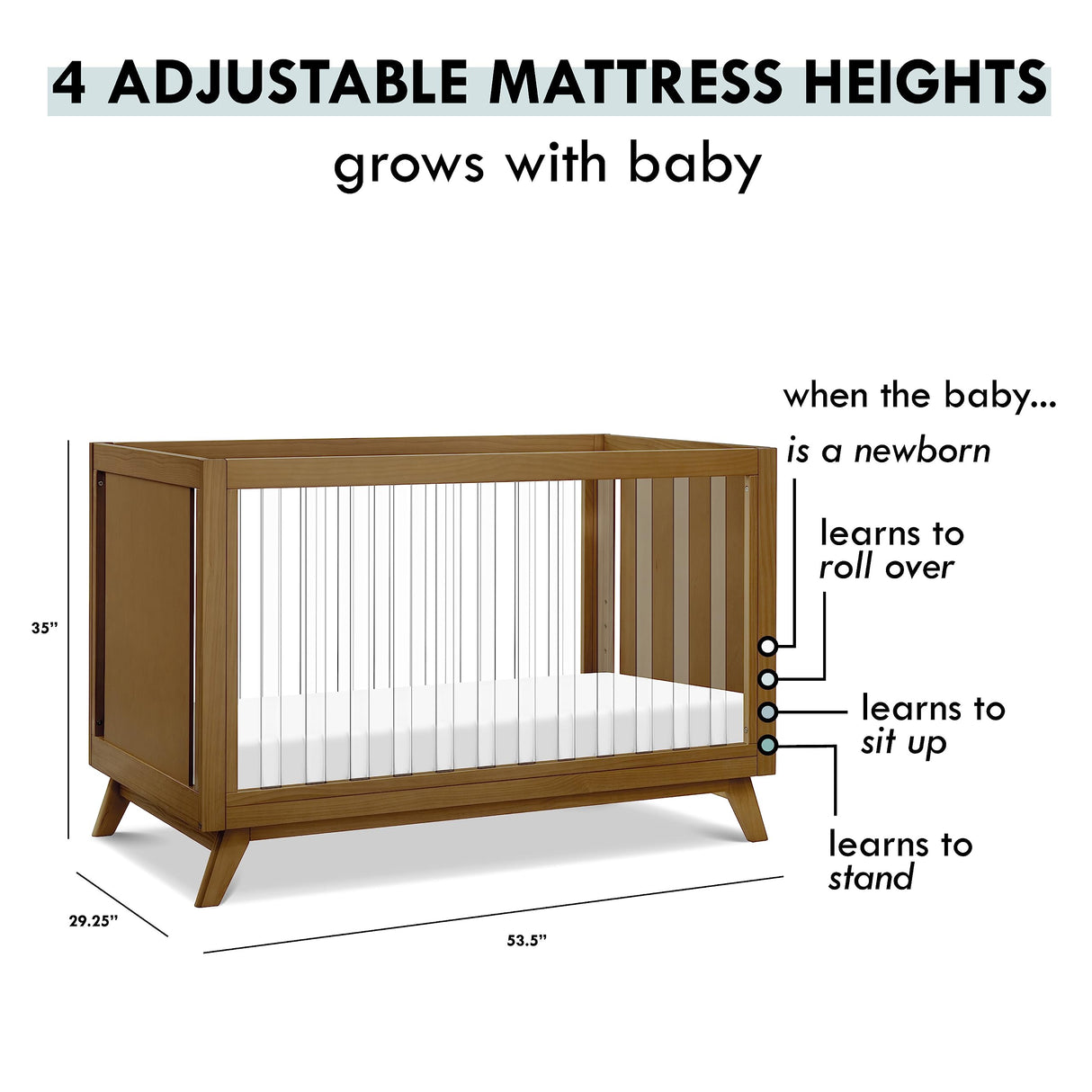 DaVinci Otto 3-in-1 Convertible Crib in Walnut with Acrylic Slats, Greenguard Gold Certified DaVinci