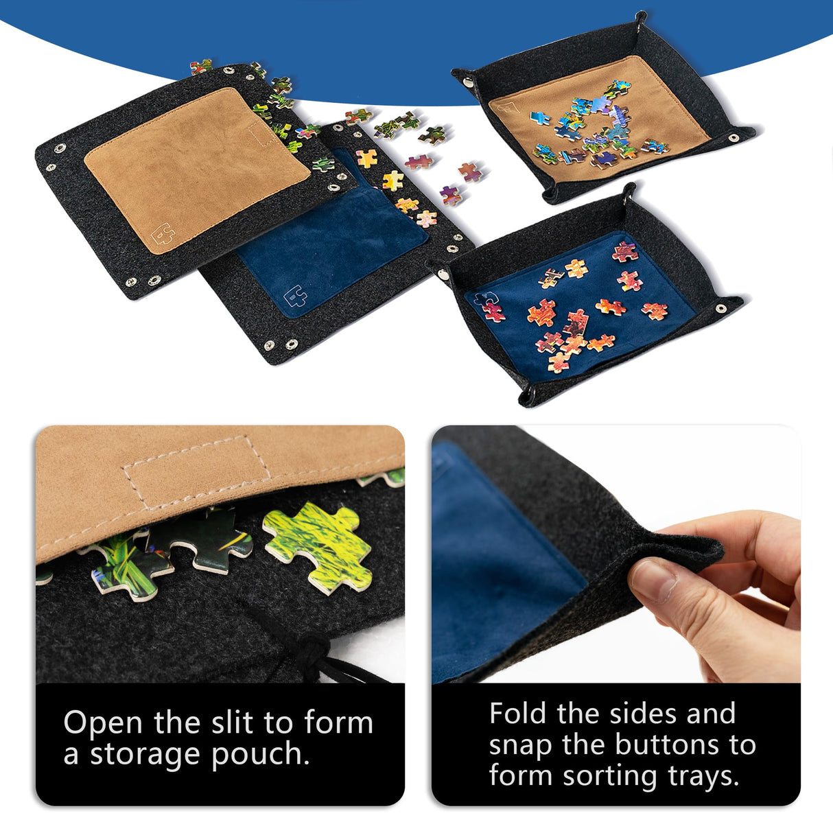 Sancallie Puzzle Mat Roll Jigsaw Storage Felt Mat, Jigroll Up to 1,500 Pieces with 4 Puzzle Trays, Material for Jigsaw Puzzle Player, Box with Drawstring Storage Bag Sancallie