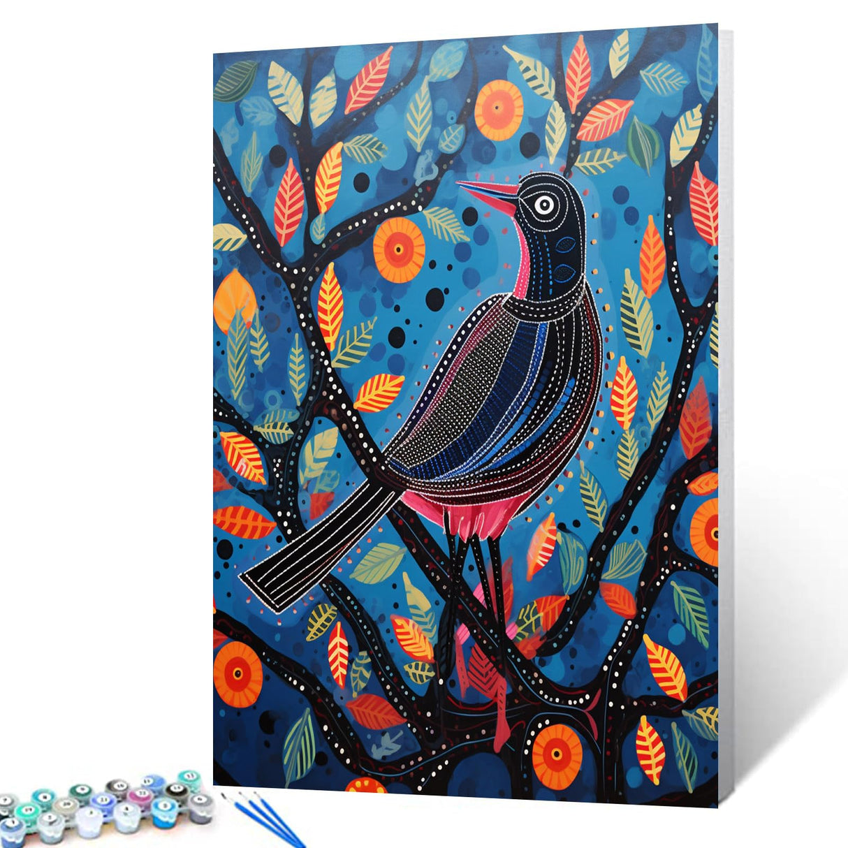 Tucocoo Paint by Number Gond Bird DIY Painting Canvas with Brushes Acrylic Paints Gond Animal Graffiti Fauvist Color Painting Paint by Numbers for Adults and Kids Beginner 16x20 Inch(Without Frame) Tucocoo