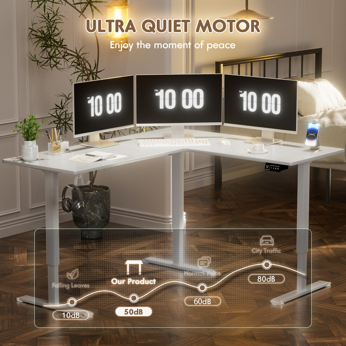 Furmax L Shaped Standing Desk Adjustable 63 x 55 Inch Corner Stand up Desk Electric Standing Computer Workstation with Preset Heights (White) Furmax