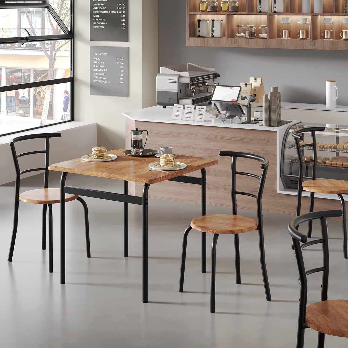 VECELO 3 Piece Dining Table & Chairs Set for 2, Metal and Wooden Square Kitchen Dinette Set for Small Space, Breakfast Nook, Saving Space, Brown VECELO