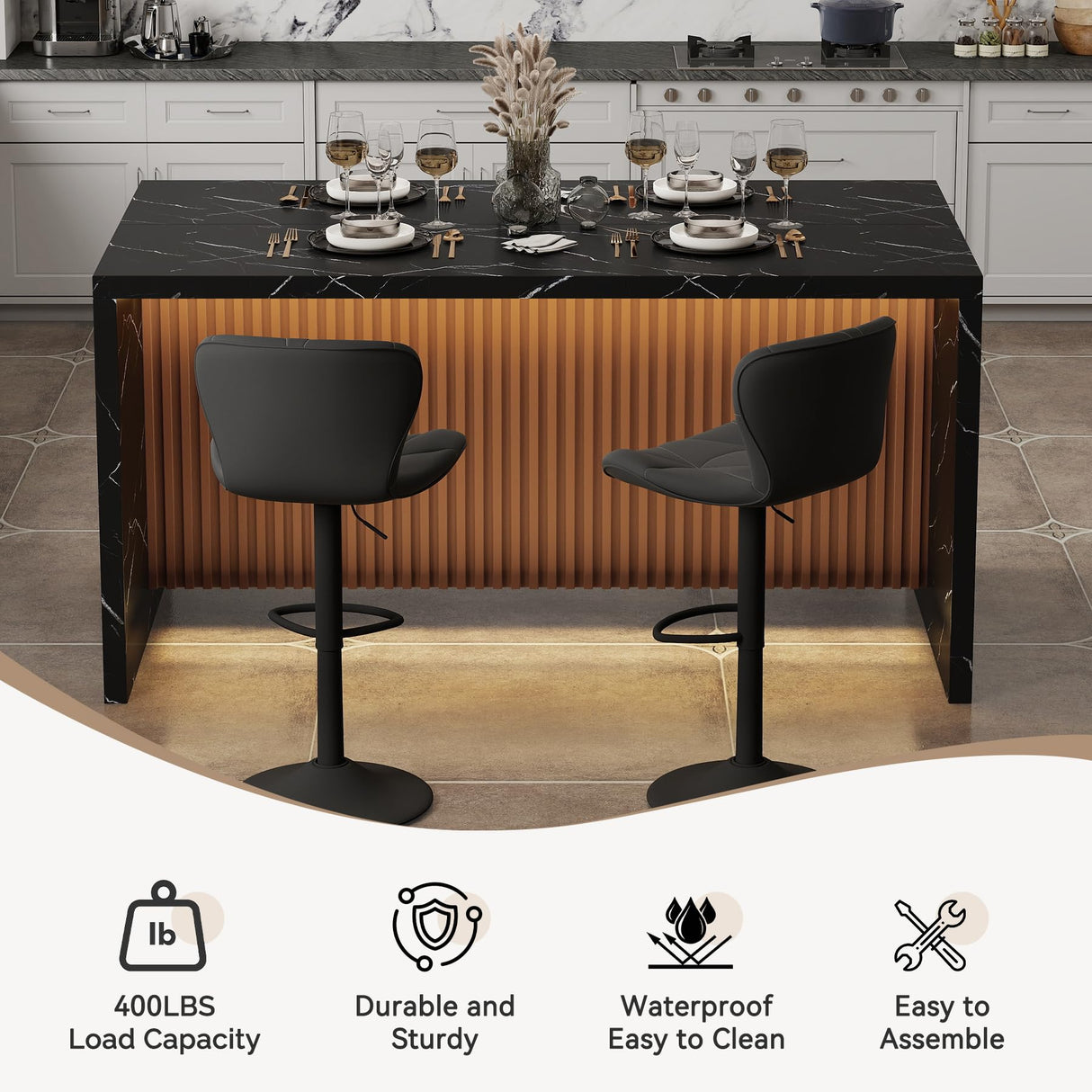 Aivermeil 67" Large Modern Rectangle Dining Table for 4-6 People, Imitation Marble Island Table with LED Lights for Kitchen,Dining Room, Bar, Office, Living Room Aivermeil