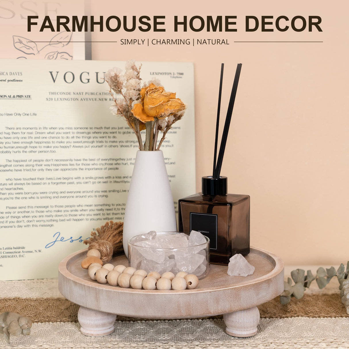 EOSAHR Farmhouse Wood Riser for Display : Decorative Pedestal Stand for Kitchen Counter and Home Decor - Elegant Round Waterproof Display Tray for Bathroom Soap, Sink, Vase (Natural Wood) EOSAHR