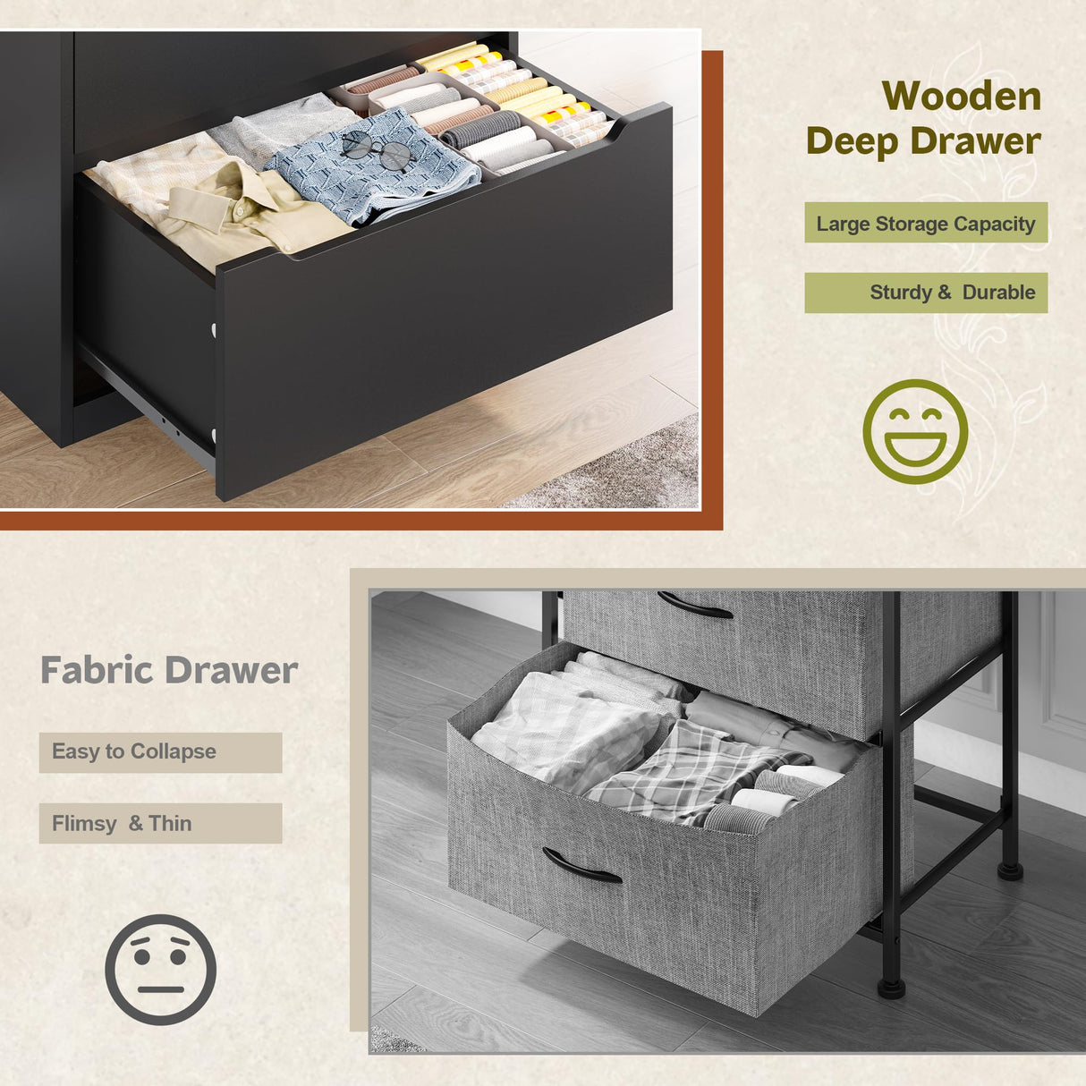 Romorgniz 6 Drawer Dresser for Bedrom, Black Tall Chest of Drawers Modern Wooden Dresser for Living Room, Entryway, Hallway, 43.2" H X 27.6" W X15.6 D Romorgniz