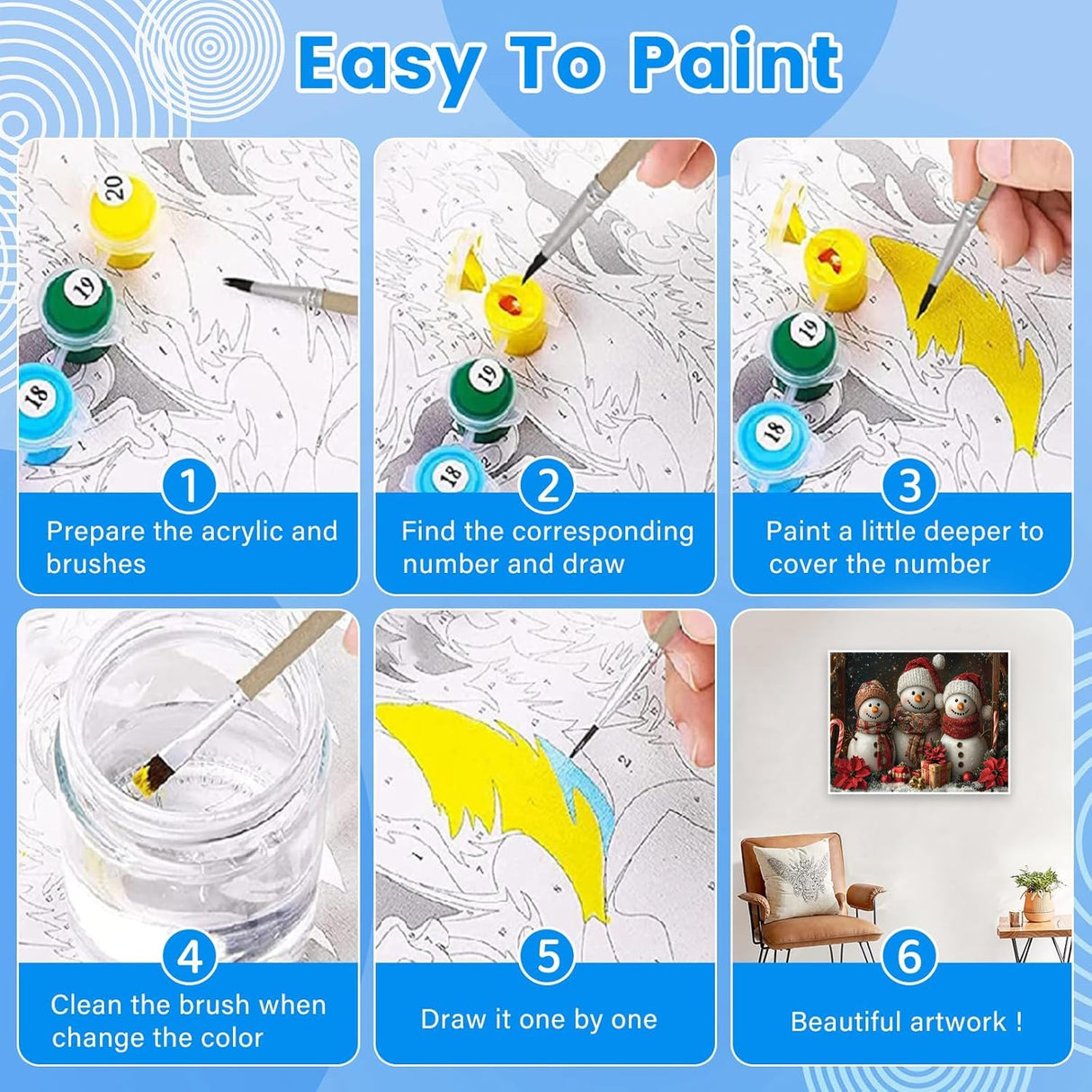 KYOQFVN Christmas Paint by Numbers Kits for Adults - Snowman Paint by Number Kits for Beginners, DIY Acrylic Painting on Canvas for Home Wall Art Decor 16x20 Inch KYOQFVN