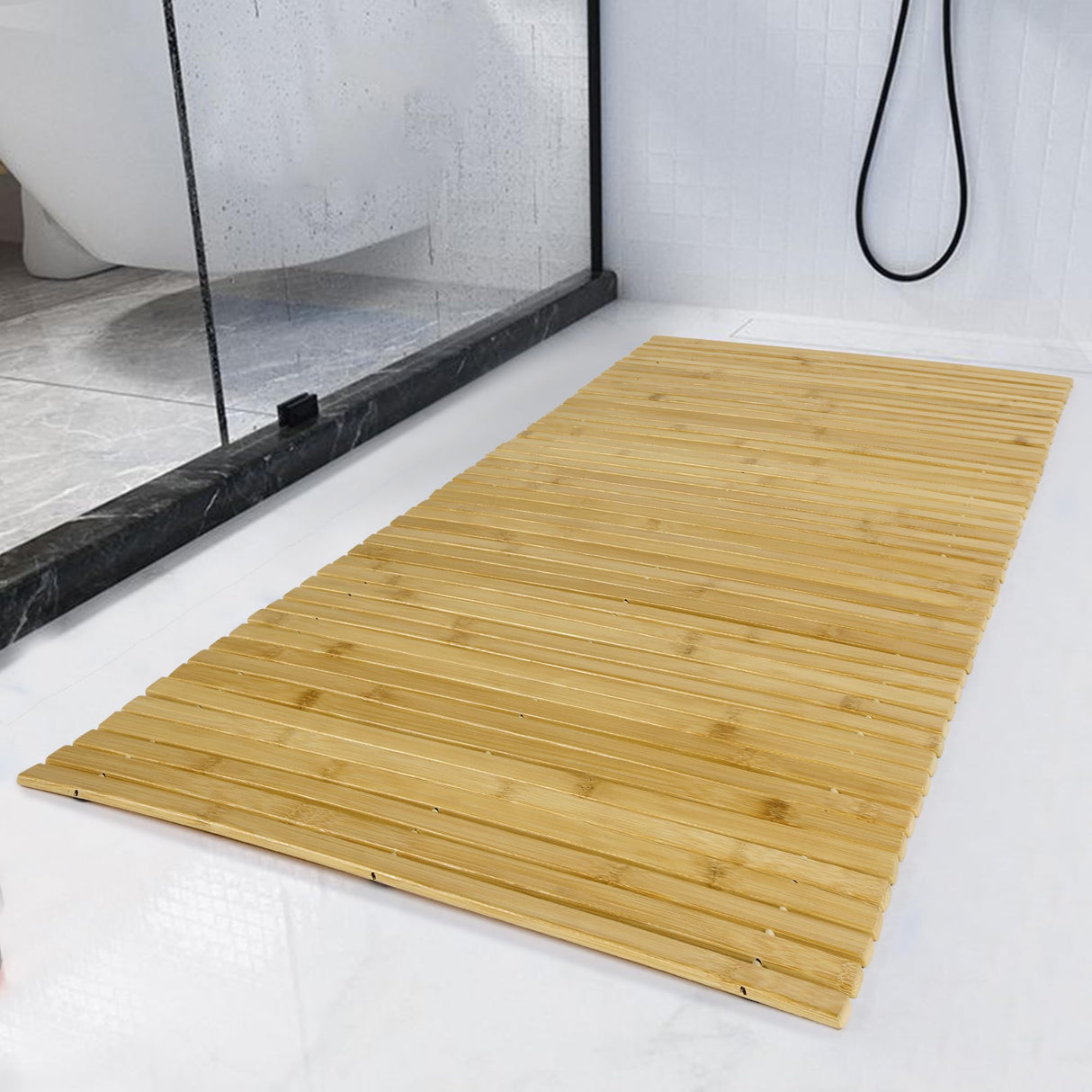 HOMBYS 58x20 Extra Large 100% Bamboo Shower Mat for Shower Stall Tub, Non Slip Long Bath Mat Runner Bathroom Accessories, Quick Drying Mats for Shower HOMBYS