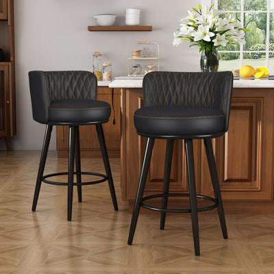 HONIFUR Bar Stools Set of 2, 27 Inch Barstools with Sturdy Legs, Leather Farmhouse Counter Height Bar Stool for Kitchen, Dining, Bar (Swivel, Black, Leather)