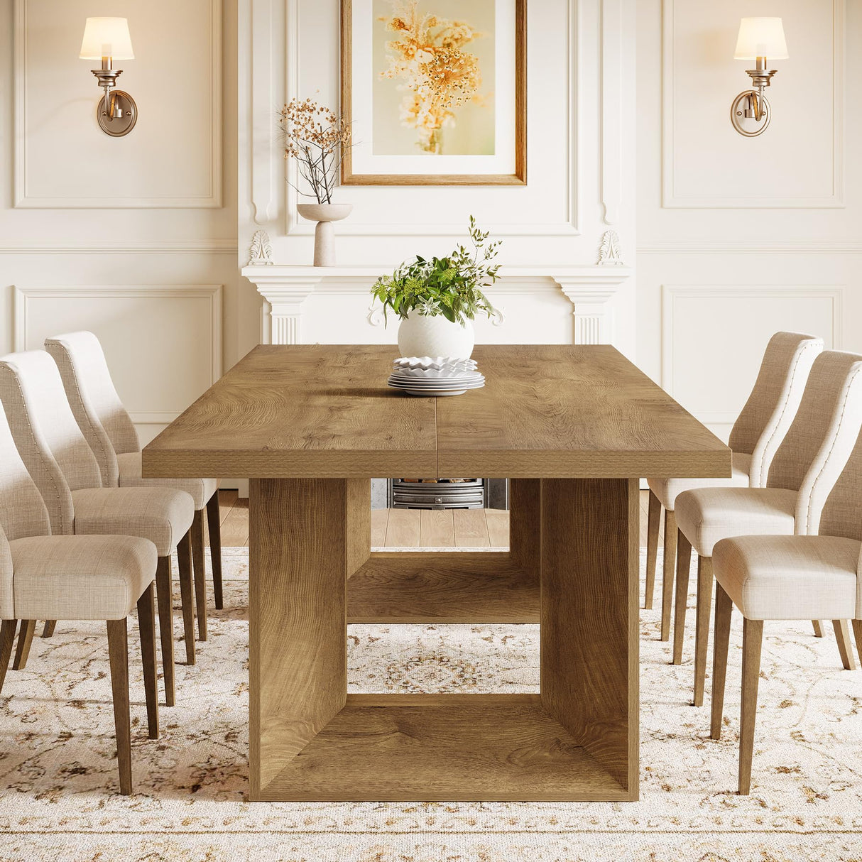 Tribesigns Farmhouse Dining Table for 6-8, 63-Inch Rectangle Kitchen Table with Strong Geometric Frame for Kitchen & Dining & Living Room (Natural) Tribesigns