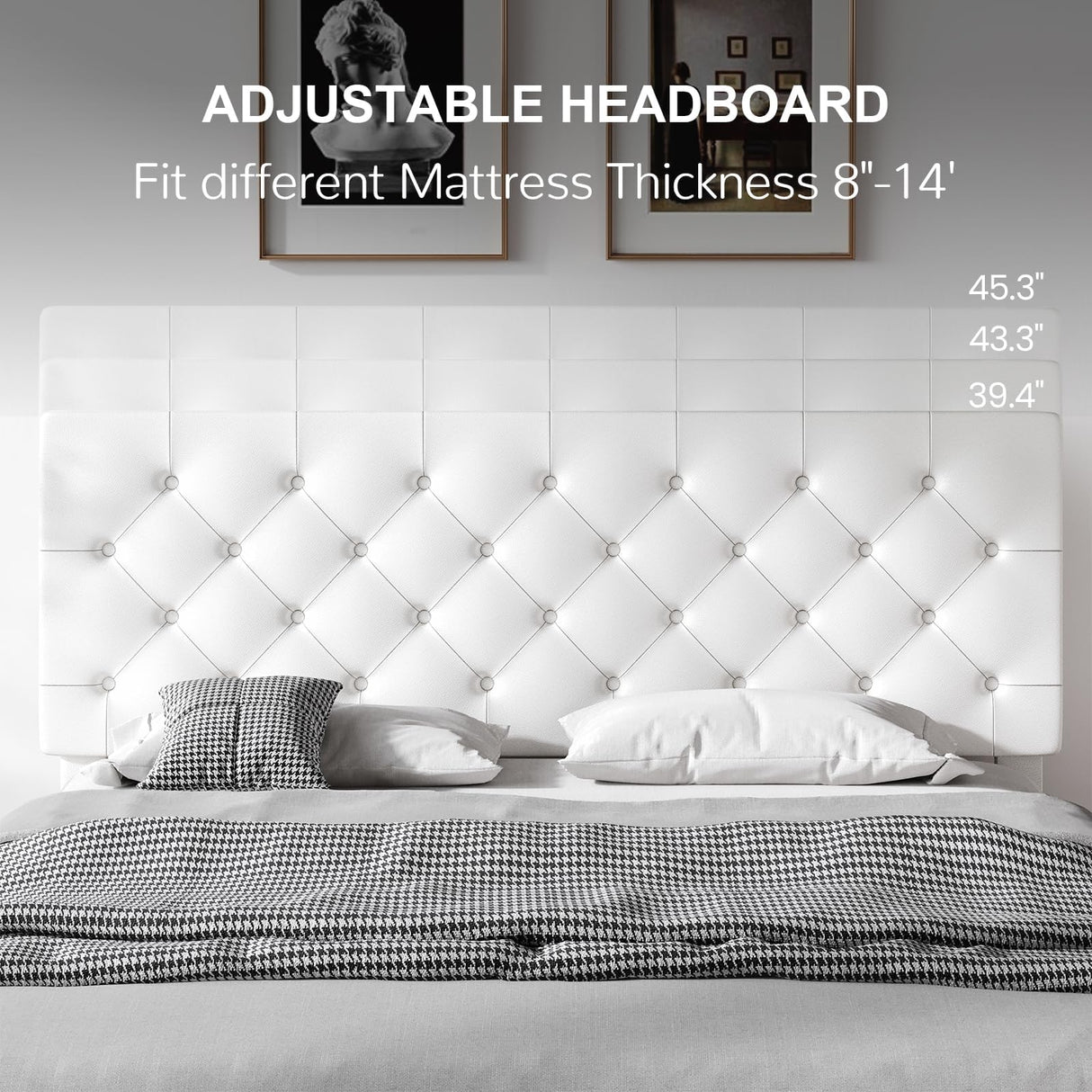 REVOMINCA Full Bed Frame with Headboard, Faux Leather Upholstered Platform Bed Frame, White Bed Frame Full Size, Wooden Slat Support, No Box Spring Needed, White REVOMINCA