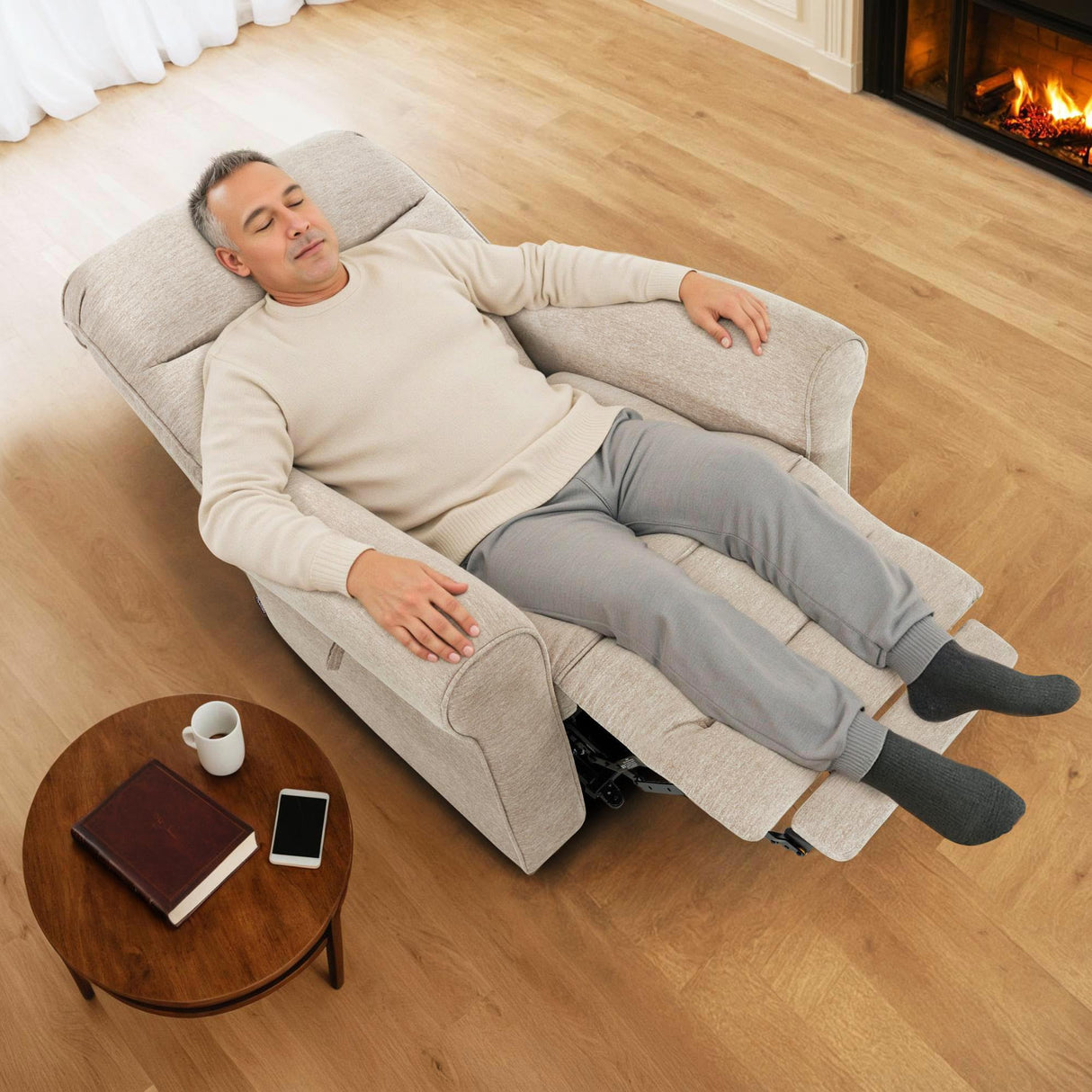 MCombo Dual Motor Power Lift Recliner Chair with Massage and Heat for Elderly, USB Ports, Lay Flat, Fabric 7666 (Beige) MCombo