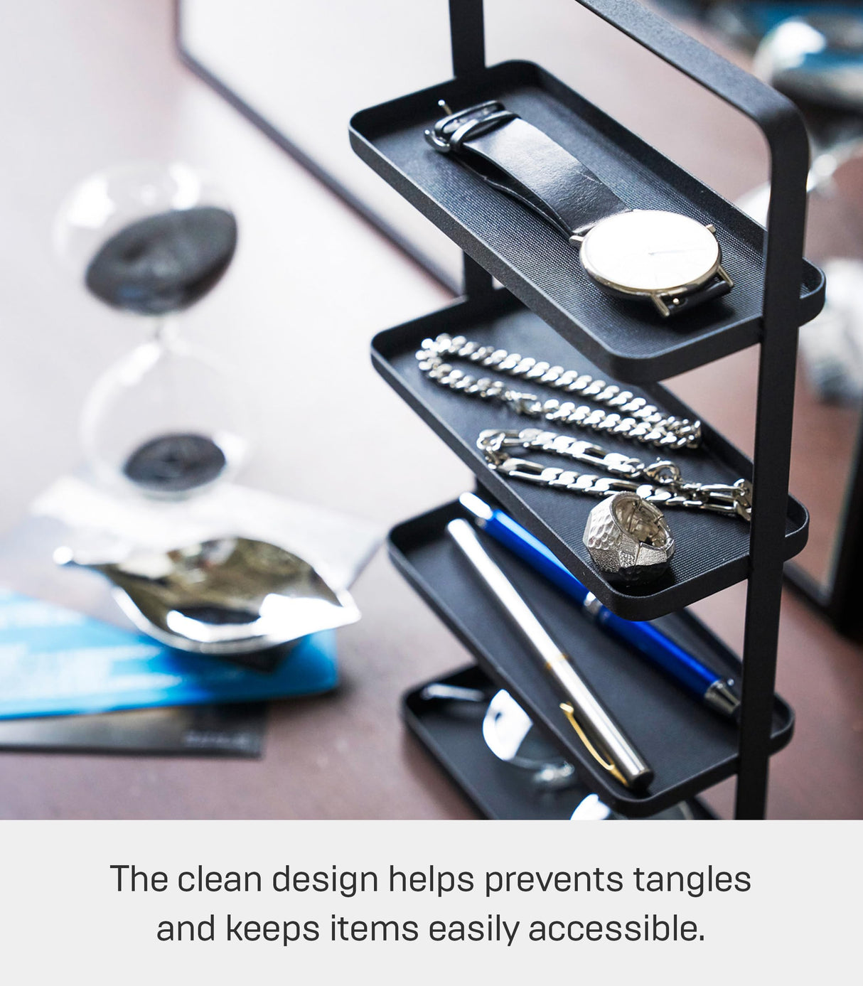 Yamazaki Home Tower 4-Tier Accessory Tray - Jewelry Holder & Storage Organizer - Steel, One Size, Black YAMAZAKI