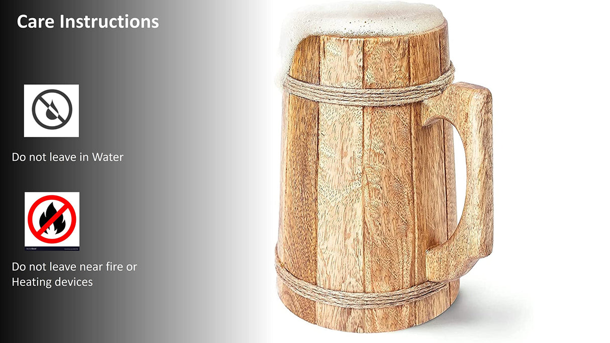 Frescorr Wooden Beer Mugs, 100% Authentic and HANDWADE, Top Grade Natural Handmade Retro Brown Wood mug with Handle for Drinking Tea Coffee Wine Beer Hot, cold Drinks, 17-18oz Frescorr