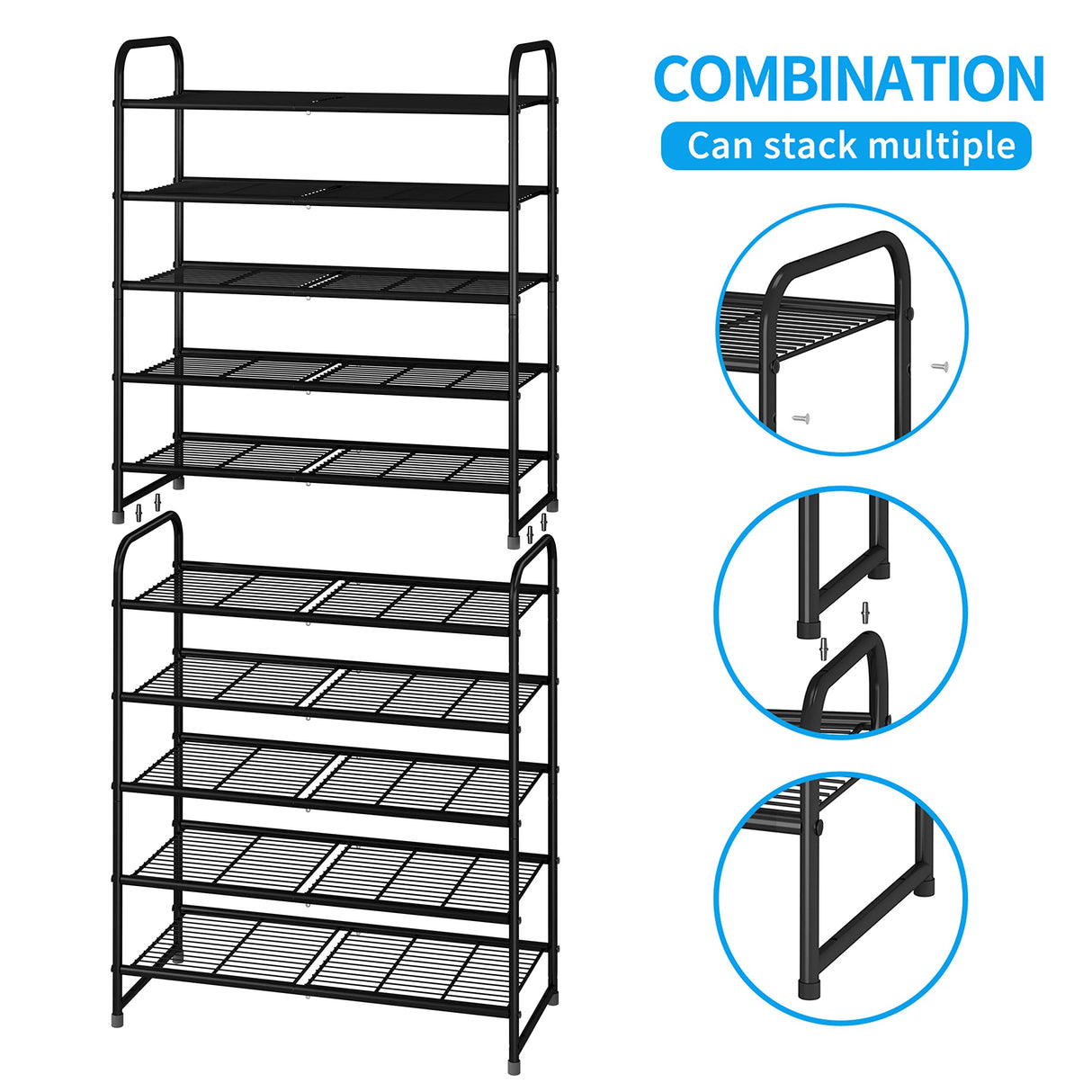 Simple Trending 5-Tier Stackable Shoe Rack, Expandable & Adjustable Shoe Organizer Storage Shelf, Wire Grid, Black Simple Trending