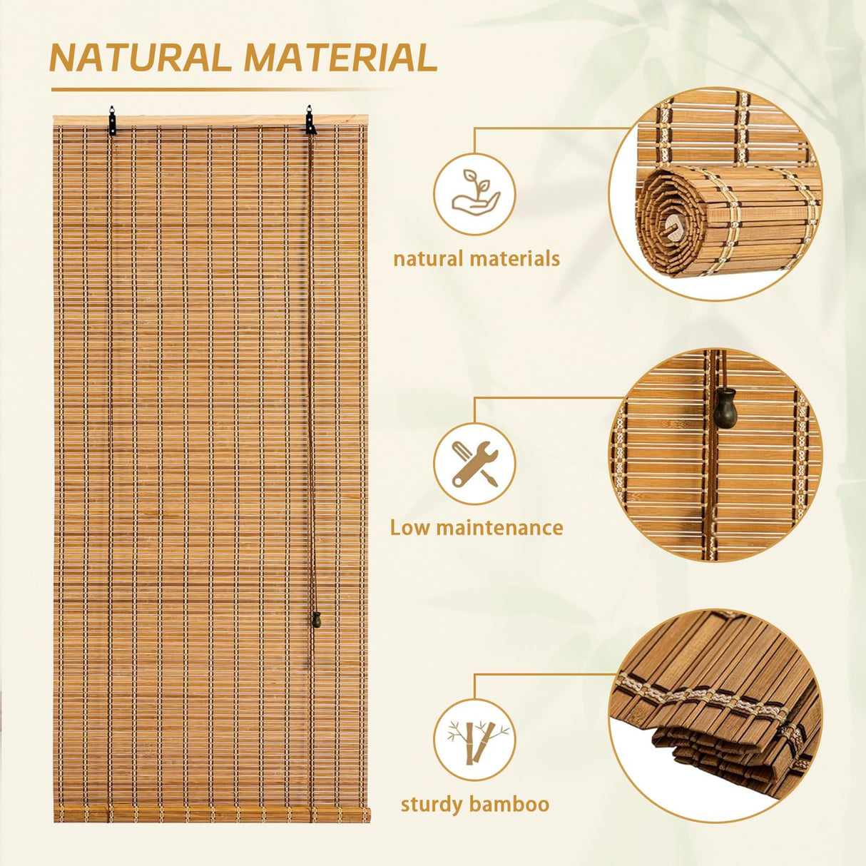Bamboo Roman Shades Blinds for Windows - Natural Light Filtering Privacy Shades, Handwoven Indoor Window Coverings Easy to Install 24W x 72L Vteyeya