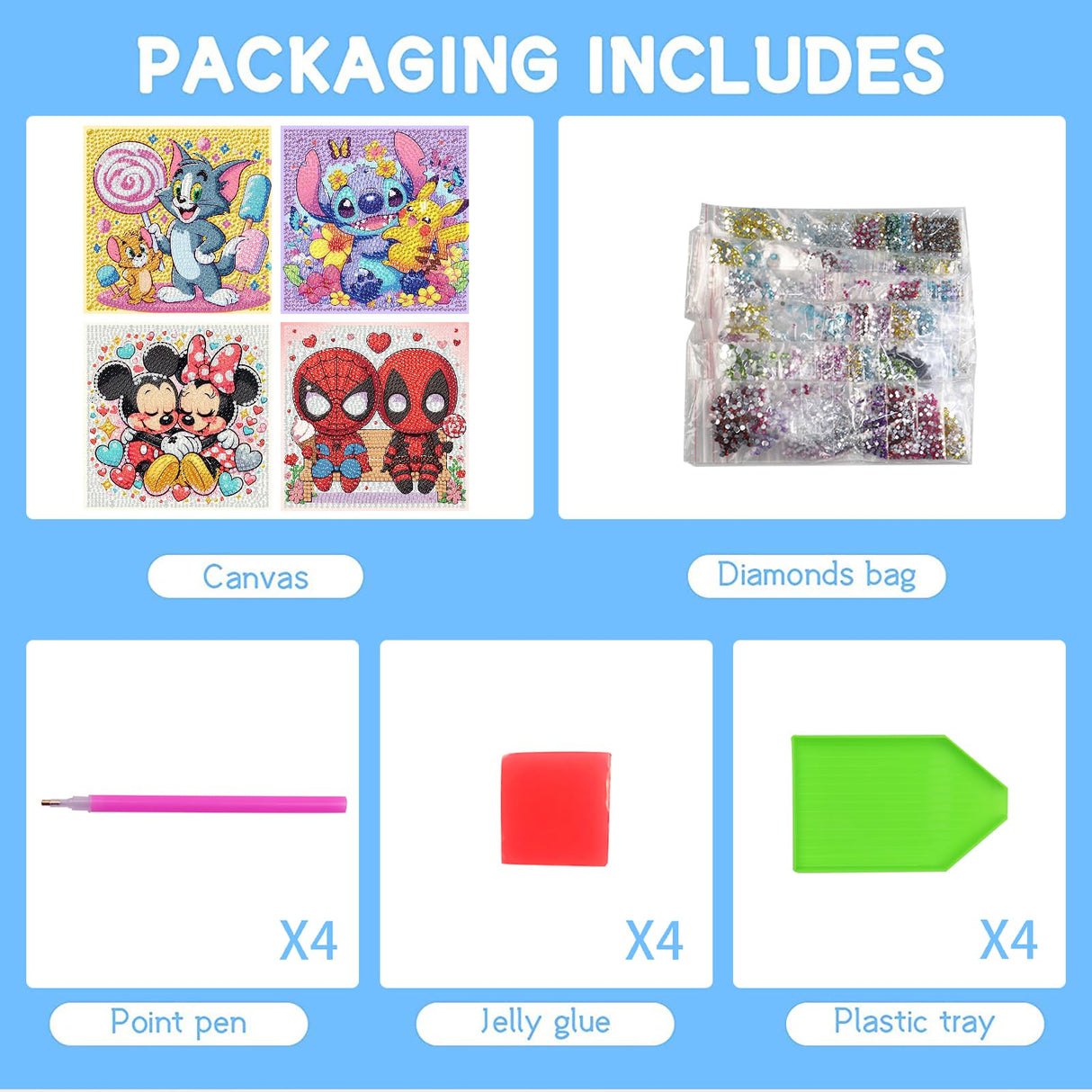 4 Packs Cartoon Diamond Art Kits for Kids,5D DIY Diamond Art Painting Kits for Kids Ages 4-8-12,Mosaic Kits Full Round Drills for Gifts and Home Wall Decor 6X6 Inch Fuinkqe