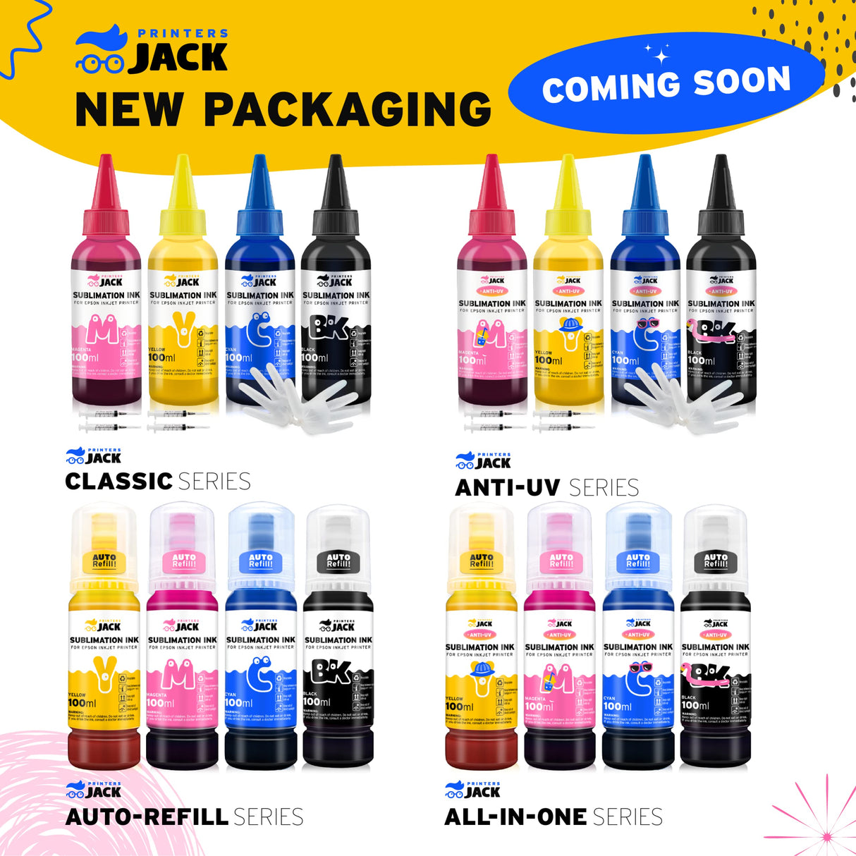 Printers Jack 400ML Sublimation Ink for Supertank 15000 C88 C88+ WF7720 ET2720 ET4760 ET2760 ET2750 WF7820 Inkjet Printers Heat Press Transfer on Mugs, Plates, Polyester Shirts, Phone Cases etc Printers Jack