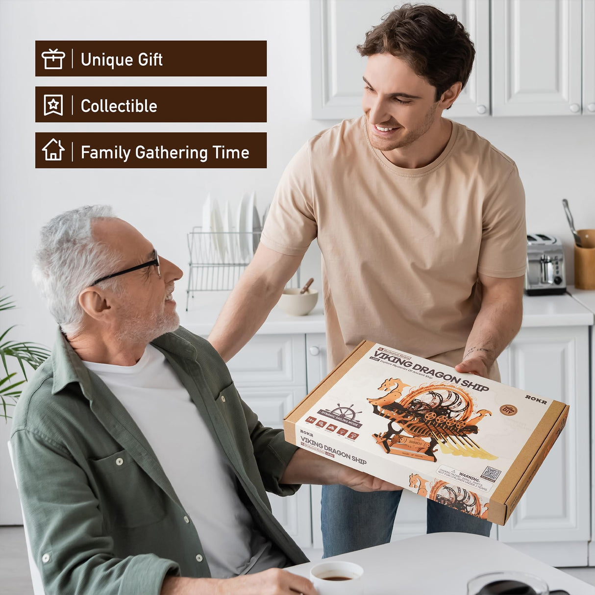 ROKR 3D Wooden Puzzle for Adults, 3-Hour Build, Viking Dragon Ship with LED Lights, Model Kits for Adults to Build, Ideal Gift for Boys and Men ROKR