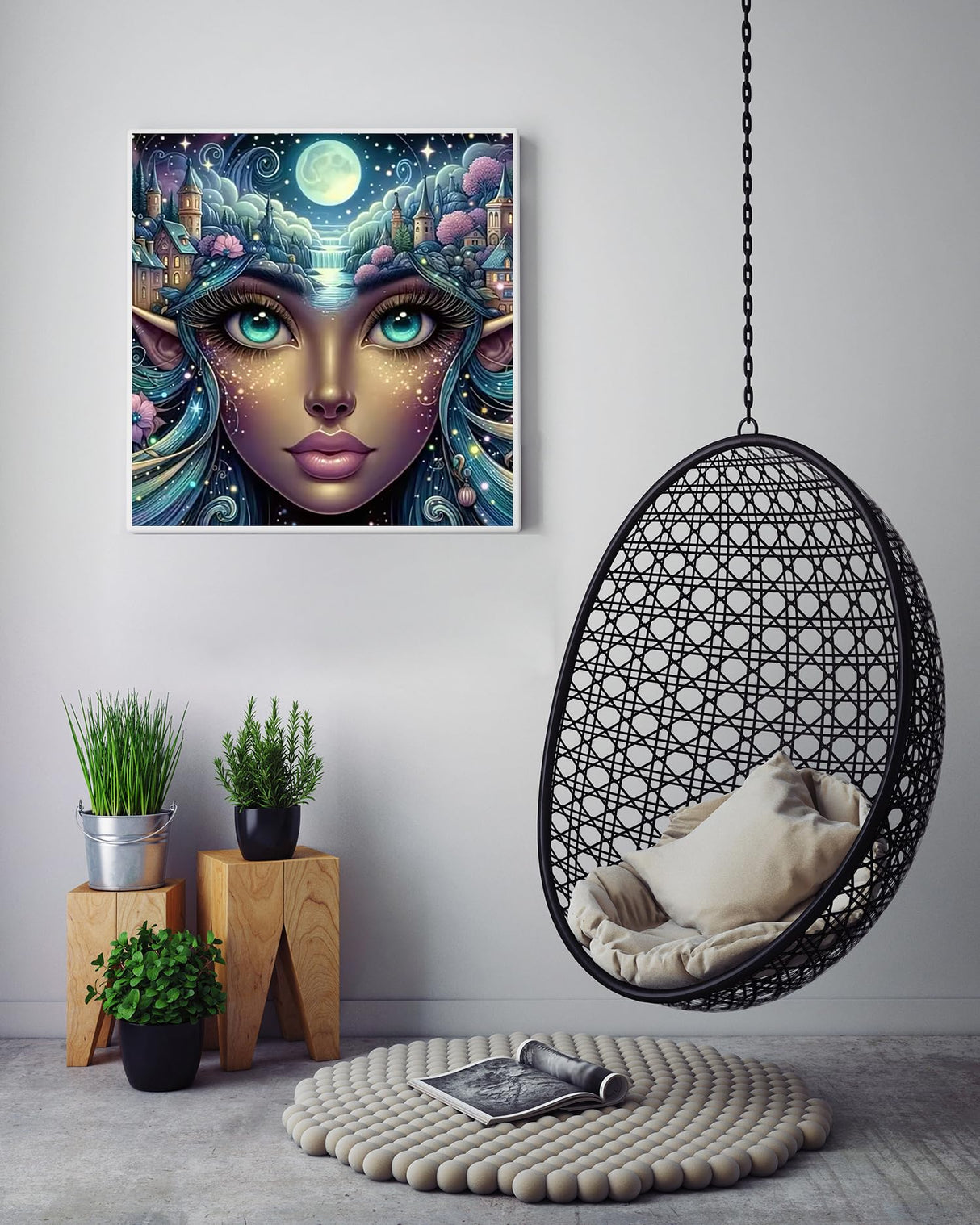 5D Fairy Diamond Painting Kits for Adults Beginners,DIY Moon Landscape Diamond Art,Full Round Drill Diamond Dot Gem Art Kits, Home Wall Decor 16x16 Inch AREOPNMG