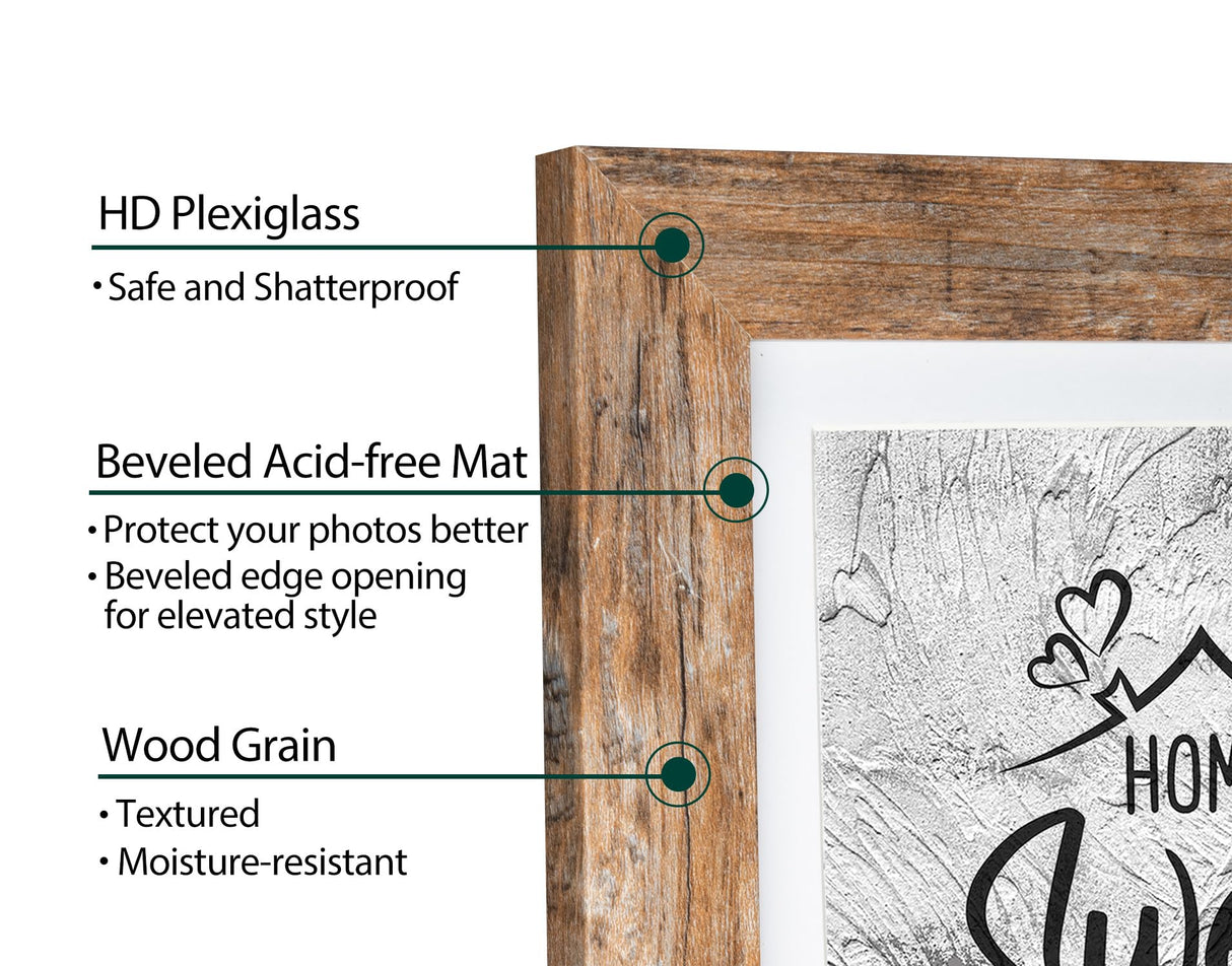 Califortree 5x7 Picture Frame - Can Display Photo 4x6 with Mat, Wood Frame with Shatterproof Plexiglass, Horizontal and Vertical Display for Wall and Tabletop, Rustic Brown Califortree