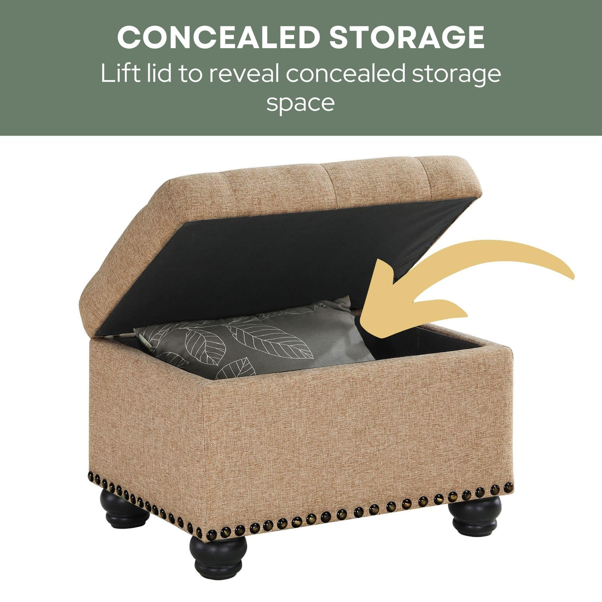 Convenience Concepts Designs4Comfort 5th Avenue Storage Ottoman 24" - Contemporary Foot Stool and Seat with Hinged Lid for Living Room, Dining Room, Office, Den, Tan Fabric Convenience Concepts