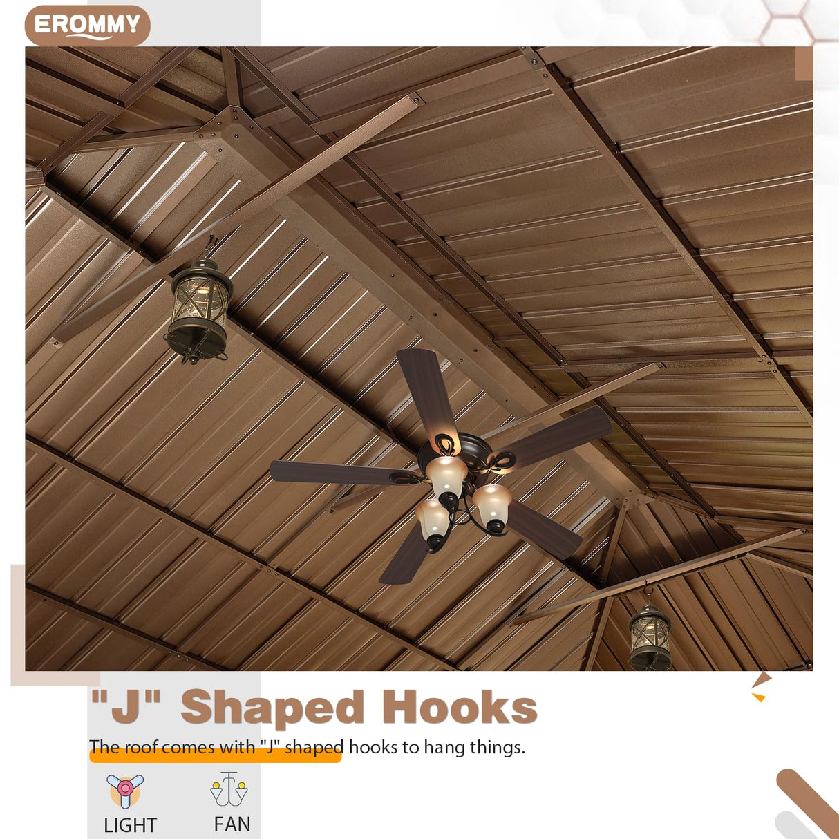 EROMMY 12'x18' Gazebo Double Hardtop Roof Galvanized Steel Canopy Outdoor Aluminum Frame Permanent Metal Pavilion with Netting and Curtains for Patio Backyard Deck and Lawns EROMMY