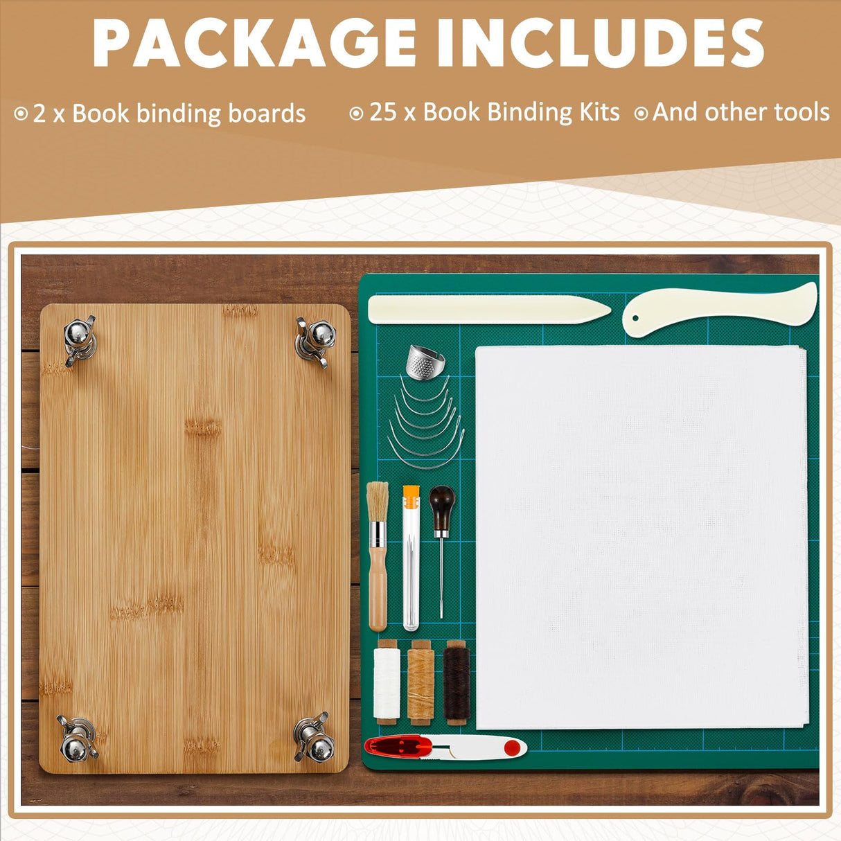 DoubleFill Book Binding Kits Book Press 11.6”x 7.9” Bamboo Wood Bookbinding Tools Set with Real Bone Folder Awl Large Eye Needles Wax Thread Cloth for Beginners DIY Bookbinding Supplies DoubleFill