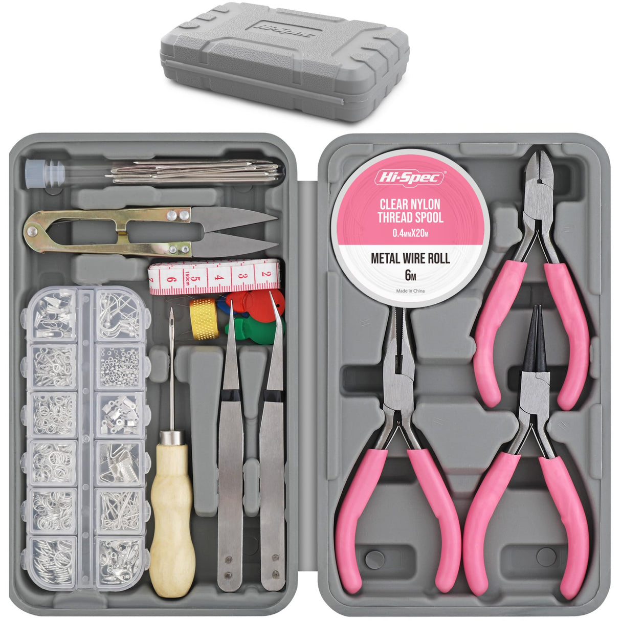 Hi-Spec 17pc Jewelry Making Tool Kit & 600pc Findings Accessories Box Set. Pliers & Wires for Handmade Bracelets, Necklaces, Earrings and Charms Arts & Crafts Hi-Spec