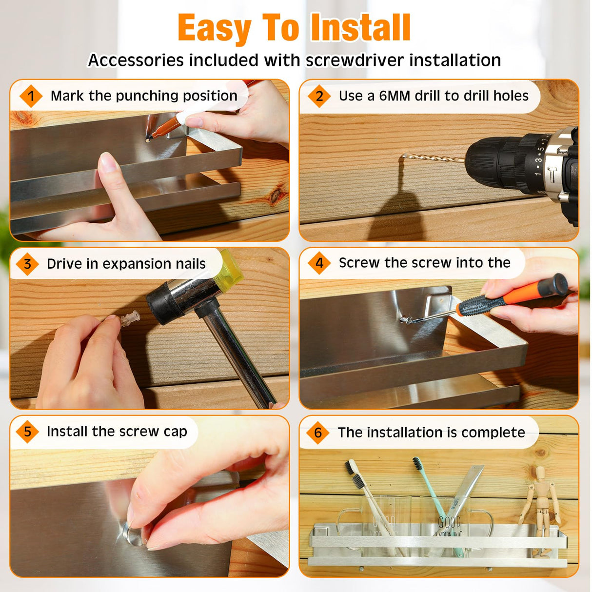 Lallisa 4 Pieces Stainless Steel Shelf Bathroom Shower Floating Shelves Wall Mounted Shower Caddy Basket Shelf Storage Organizer Shelves for Bathroom, Kitchen, Living Room, Silver, 15.75 Inch Lallisa