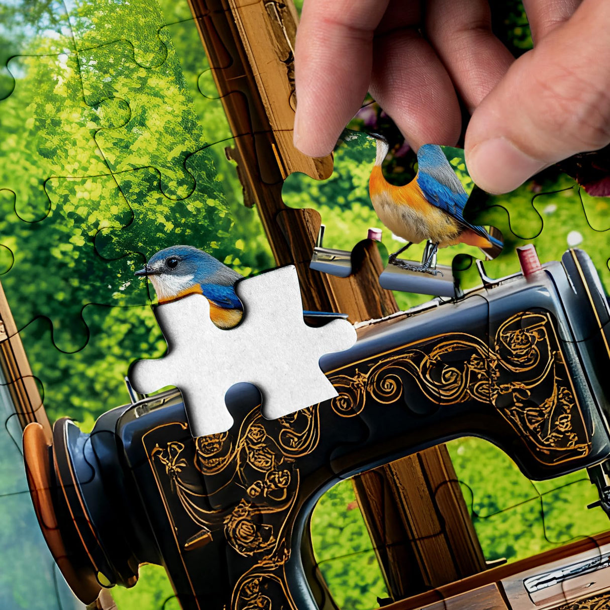 Larkipuzz Spring Stitch Vintage Sewing Machine Puzzles for Adults 1000 Pieces, Bird Vase Jigsaw Puzzles, Hard Difficult Funny Challenging Book Flower Puzzle Larkipuzz