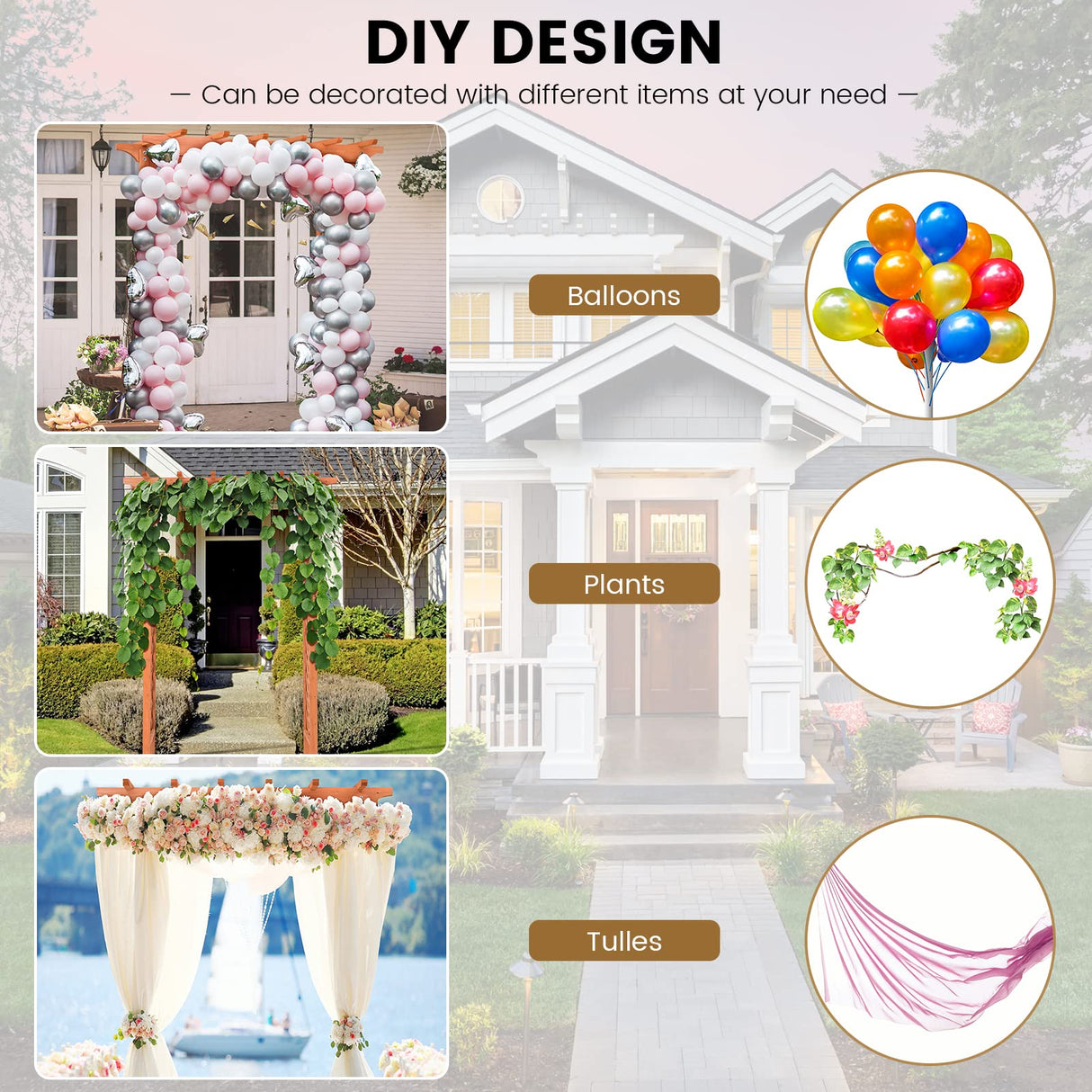 Moccha Wood Garden Arch, 7.3Ft Outdoor Pergola Archway for Climbing Plant Rose Vines, 88 Inch Backdrop Stand Wedding Arches, Garden Arbor Trellis for Lawn Bridal Party Decoration Ceremony LDAILY