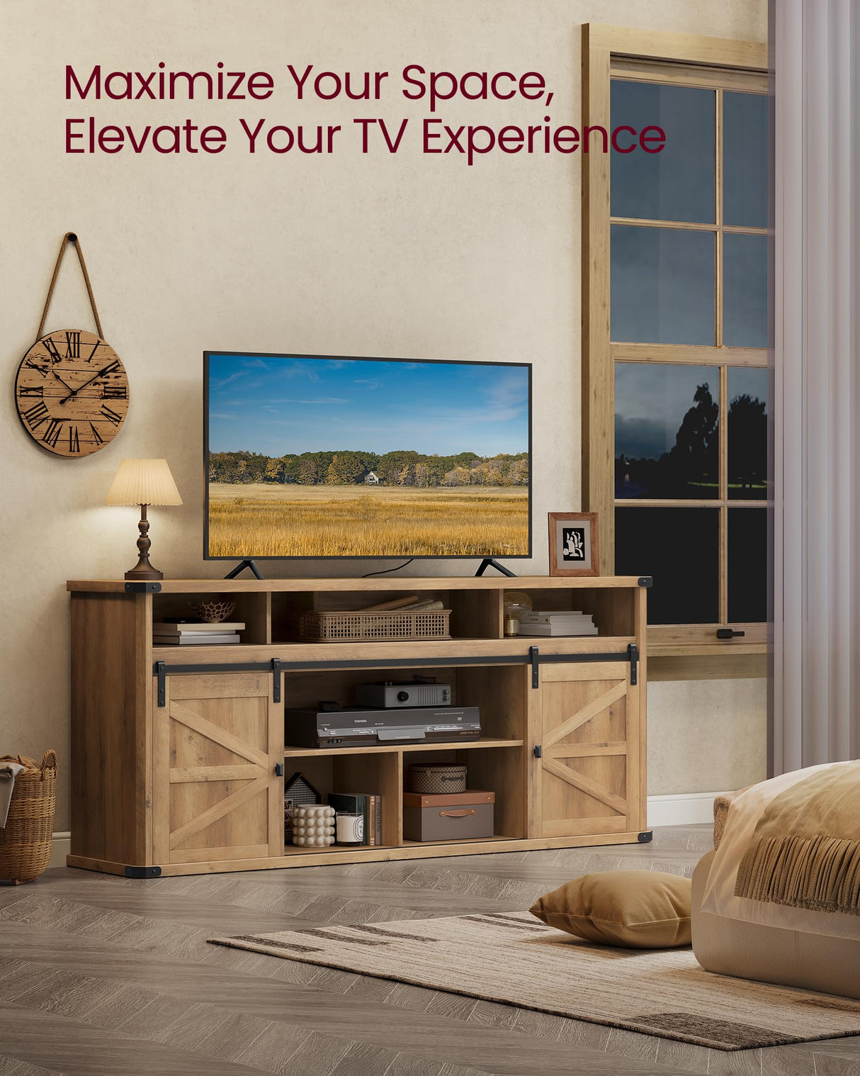 VASAGLE TV Stand for TVs up to 75 Inches, Farmhouse Entertainment Center with Sliding Barn Doors, TV Console Table for Living Room, Honey Brown ULTV323K41 VASAGLE