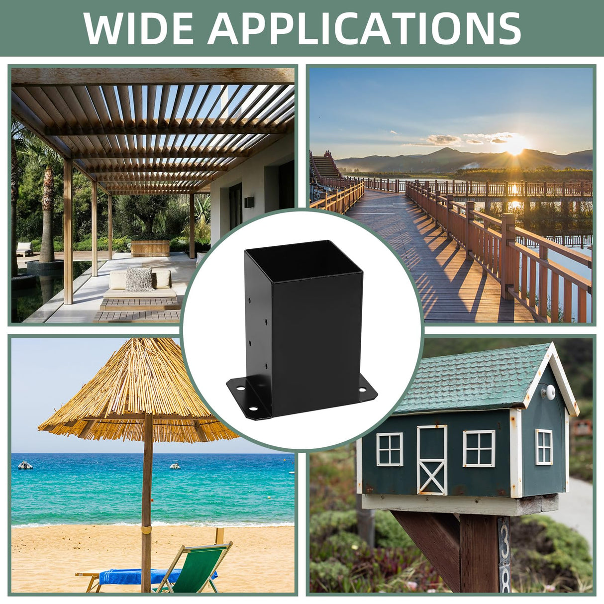 Cskunxia 4x4 Post Base 2Pcs Wood Fence Post Bracket Anchor Base Brackets Deck Post Base for Pergola Railing Mailbox Deck (Inner Size 3.6x3.6) Cskunxia