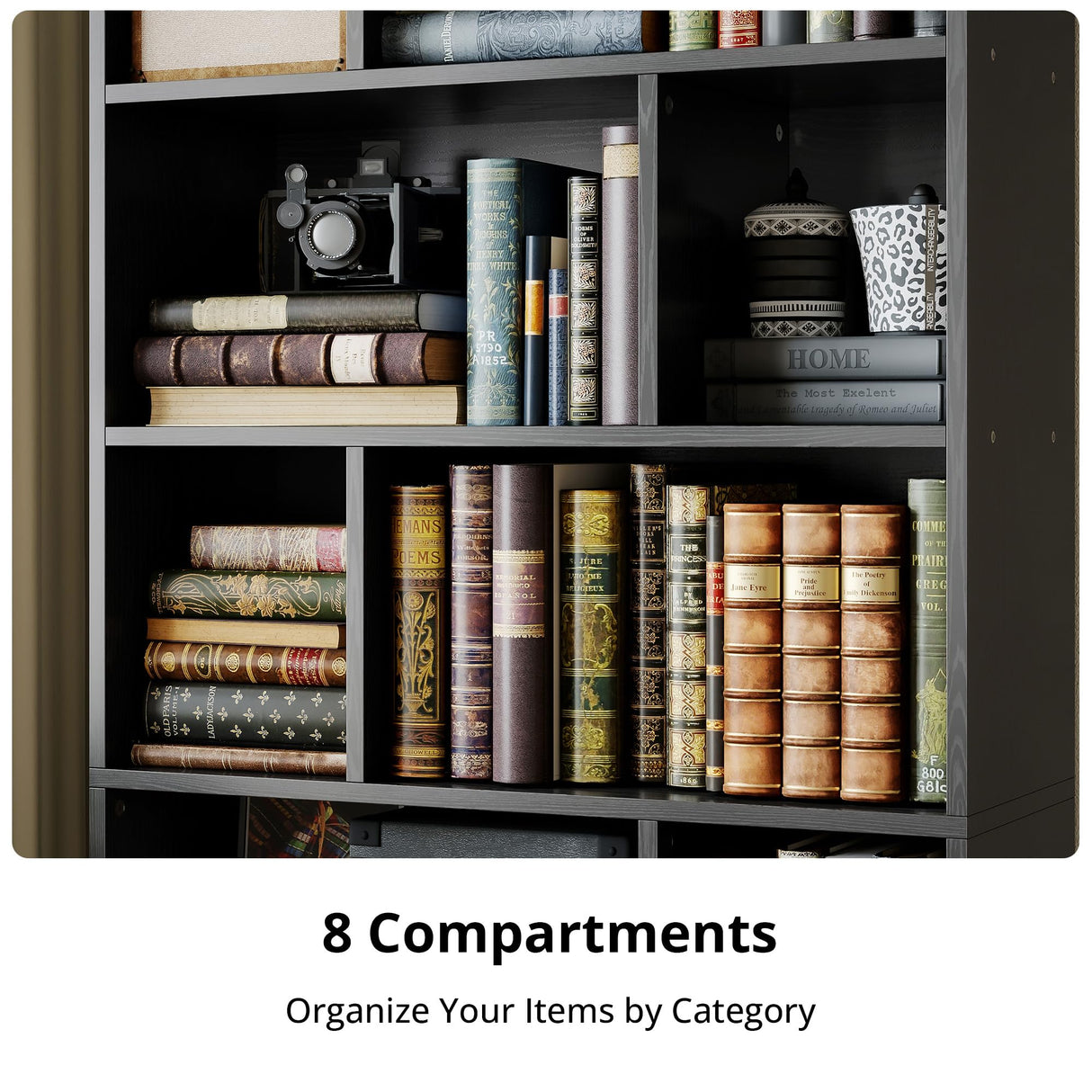 IRONCK Bookcase with Doors, Tall Bookshelf with Storage, Bookshelves and Bookcases with 8 Open Cubes for Living Room, Bedroom, Office IRONCK