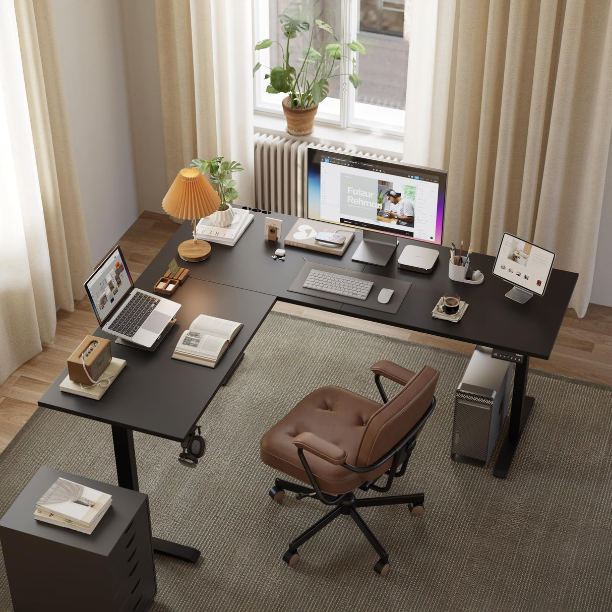 Agilestic L Shaped Standing Desk Adjustable Height, Electric Corner Standing Desk, 63 x 55 inch Sit Stand Computer Table with Splice Board, Gaming Table, Black Agilestic