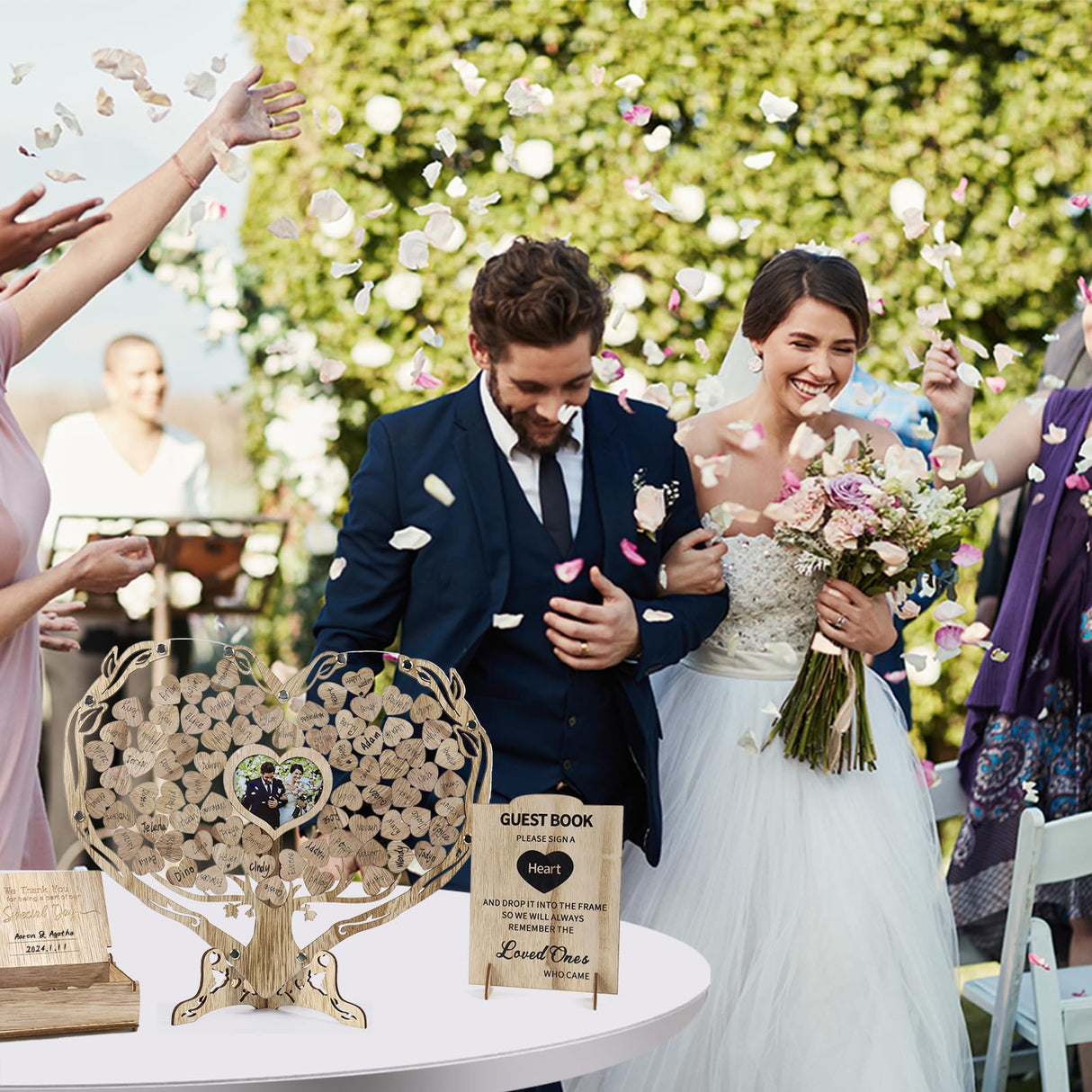 DeziWood Rustic Wedding Guest Book, Wedding Guest Book Alternative with Wooden Drop Box, Heart Wedding Decor for Party, Personalized Wedding DeziWood