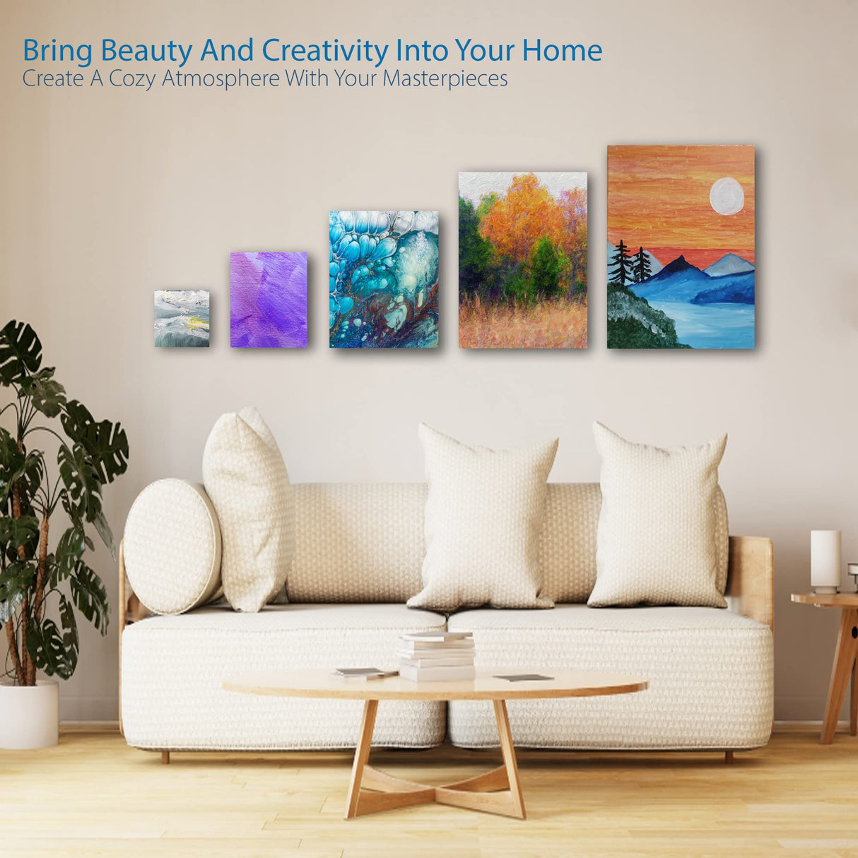 KEFF Stretched Canvas for Painting (10 Pack) Blank Painting Canvas - 2 of Each; 4x4, 5x7, 8x10, 9x12 and 11x14 Canvas, 100% Cotton Pre-Primed, Great for Pouring, Acrylic, Oil, Wet and Dry Art Media KEFF