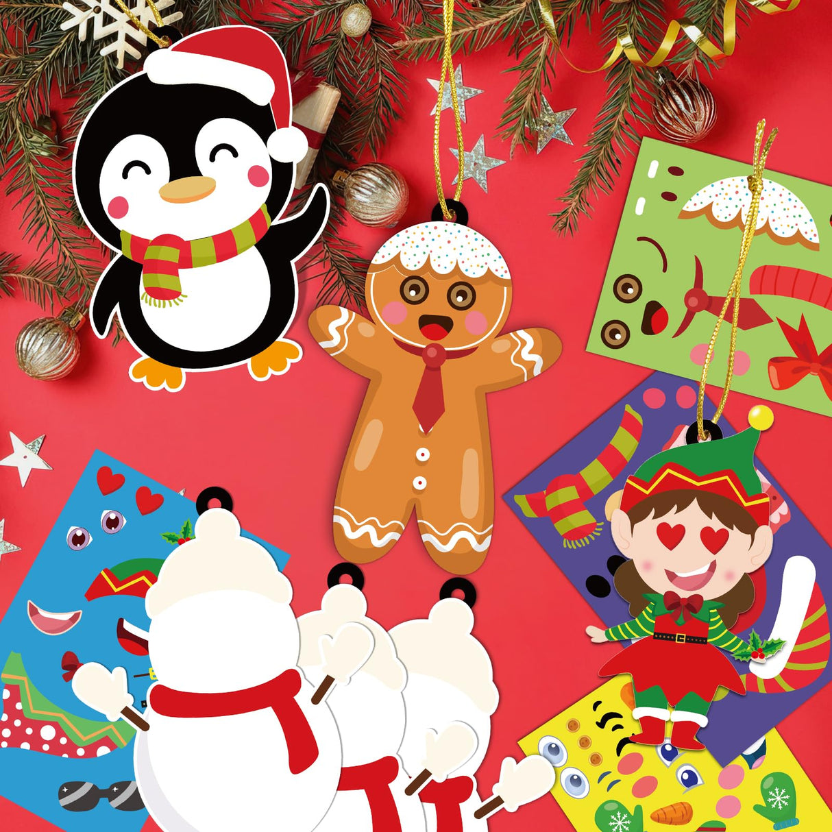 VABAMNA 36 Pack Christmas Ornament Crafts for Kids - Make Your Own Ornament Kit with Christmas Craft Stickers, Ornament Making Kit for Kids Holiday Xmas Classroom Party Favors VABAMNA