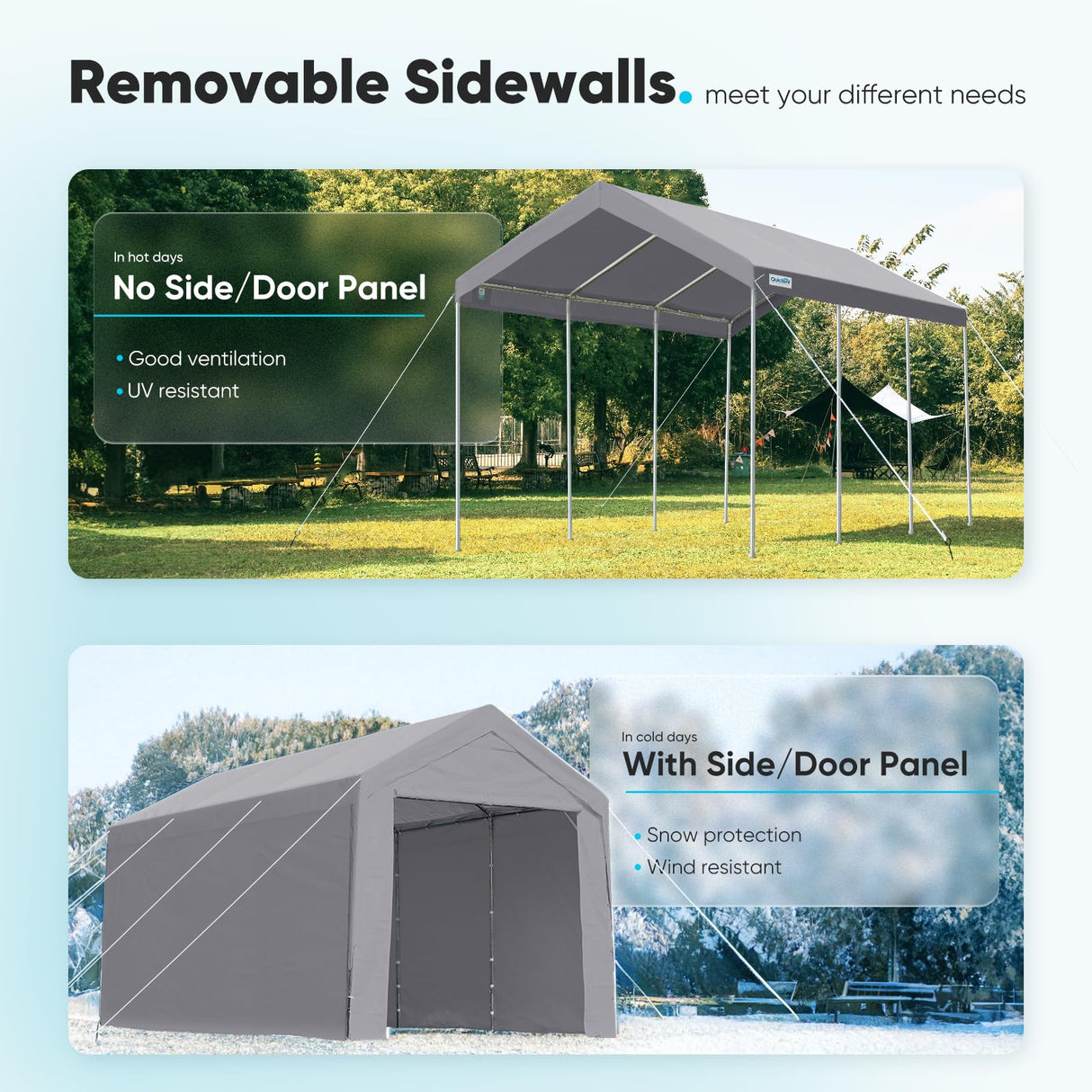 ADVANCE OUTDOOR 10x20 ft Adjustable Height Carport Heavy Duty Car Canopy Garage Shelter Boat Wedding Party Tent, Removable Sidewall and Doors, Grey ADVANCE OUTDOOR