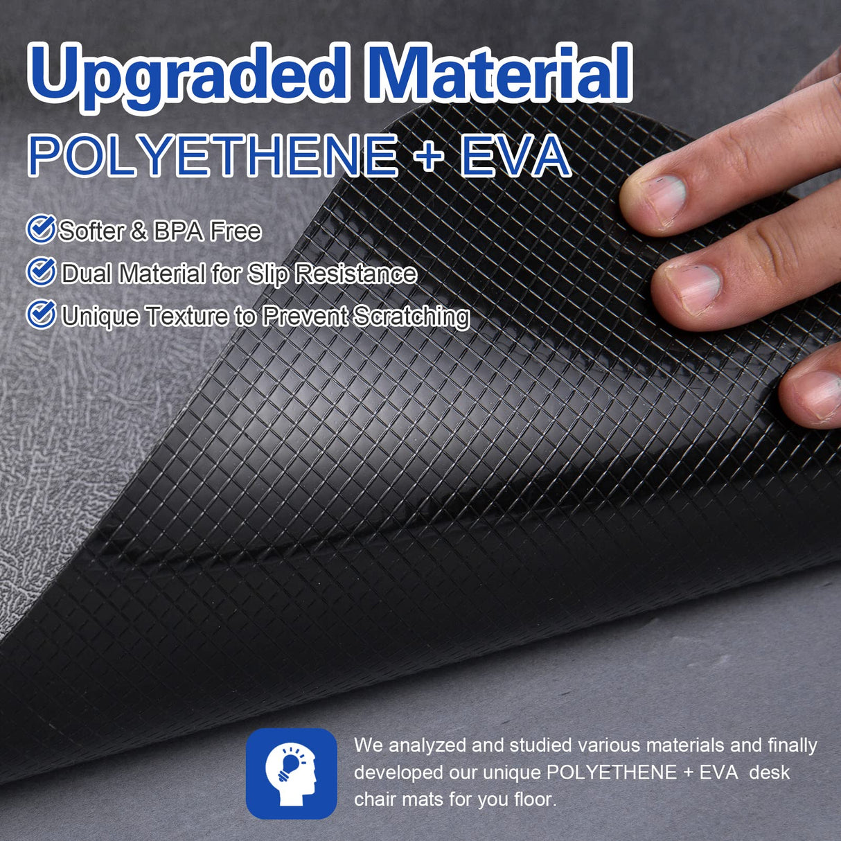 Office Rolling Chair Mat for Hardwood and Tile Floor, Black, Anti-Slip, Non-Curve, Chair Mat Best for Under The Computer Desk, 47 x 35 Rectangular Non-Toxic Plastic Protector, Not for Carpet Lesonic