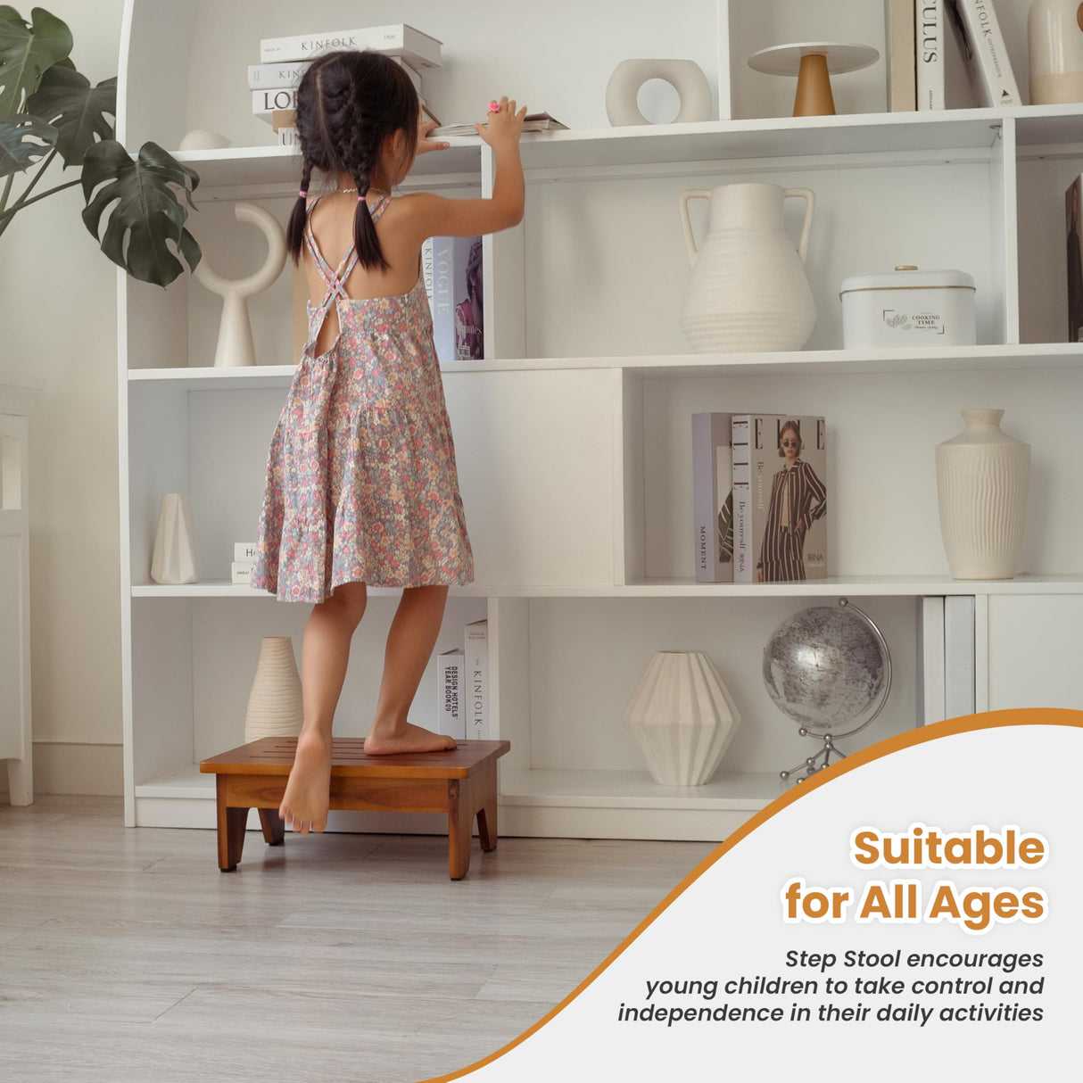 Holana 6" Acacia Wood One Step Stool for Adults - 300 Lbs Wooden Step Stools Heavy Duty for High Bed Riser, Bathroom, Bedroom - Small Stepping Stool for Elderly, Seniors, Kids, Handicap Use Indoor HOLANA