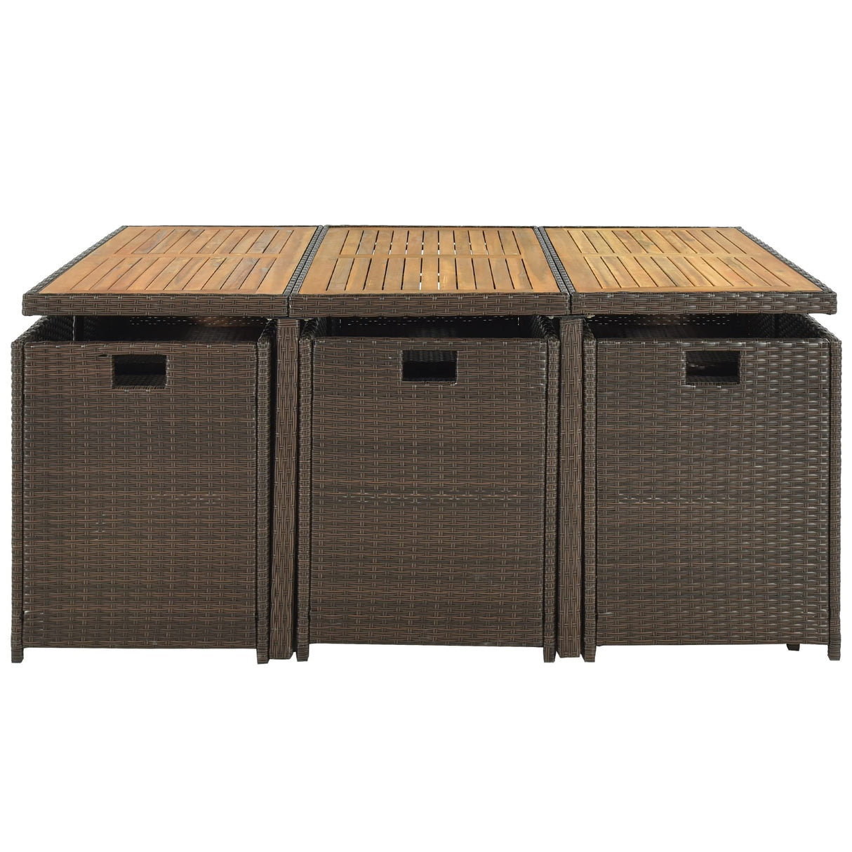 11-Piece All-Weather Outdoor PE Wicker Dining Table Set, Acacia Wood Table with Adjustable Feet and Foldable Dining Chair, Rattan Dining Furniture Set, Space-Saving VilroCaz