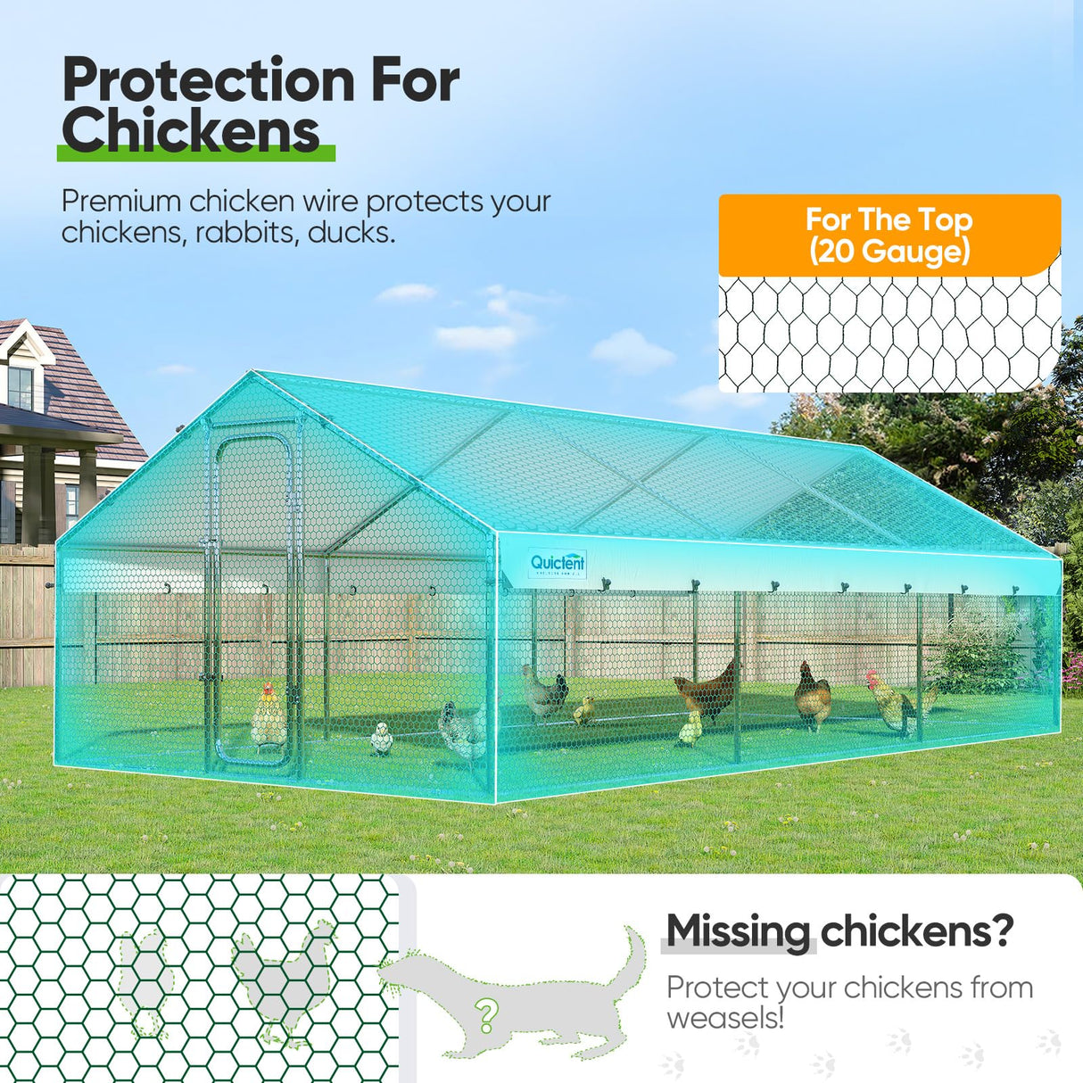 Quictent Large Metal Chicken Coop Run W/Nesting Box for 30+ Poultry with Heavy Duty Wire Mesh and Waterproof Roof Cover, Outdoor Walk-in Cage Peak Hen House for Yard Farm, 18x9x6.6FT Quictent