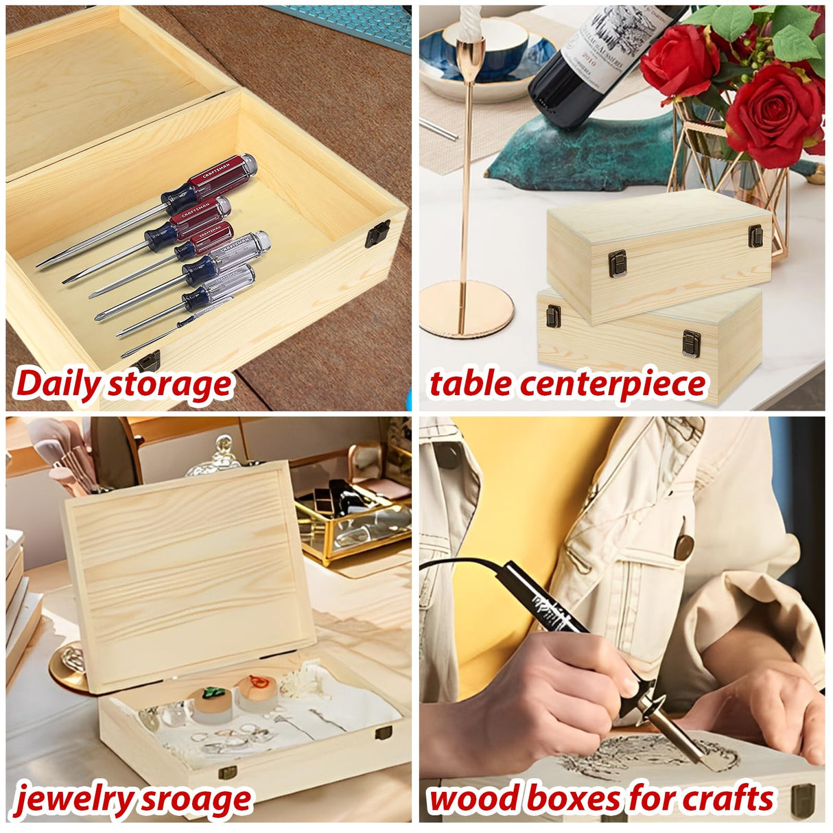 LANIAKEA Unfinished Wood Box, 12" x 9" x 5" Large Wooden Box, Wood Box with Hinged Lid, Wooden Boxes for Crafts DIY Art Hobbies and Home Storage LANIAKEA