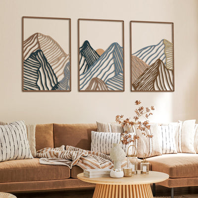 Peryiter 3 Pcs Mountain Metal Wall Art Mountain Line Wall Decor Abstract Minimalist Rustic Nature Decor for Home Bathroom Living Room(Vibrant Colors)
