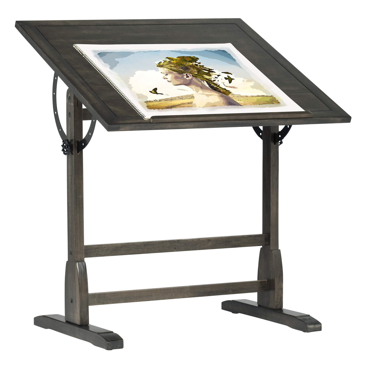 Studio Designs Vintage Drawing/Drafting Table with Pencil Ledge - 36" W x 24" D - Distressed Black - Adjustable Tilting Top SD STUDIO DESIGNS